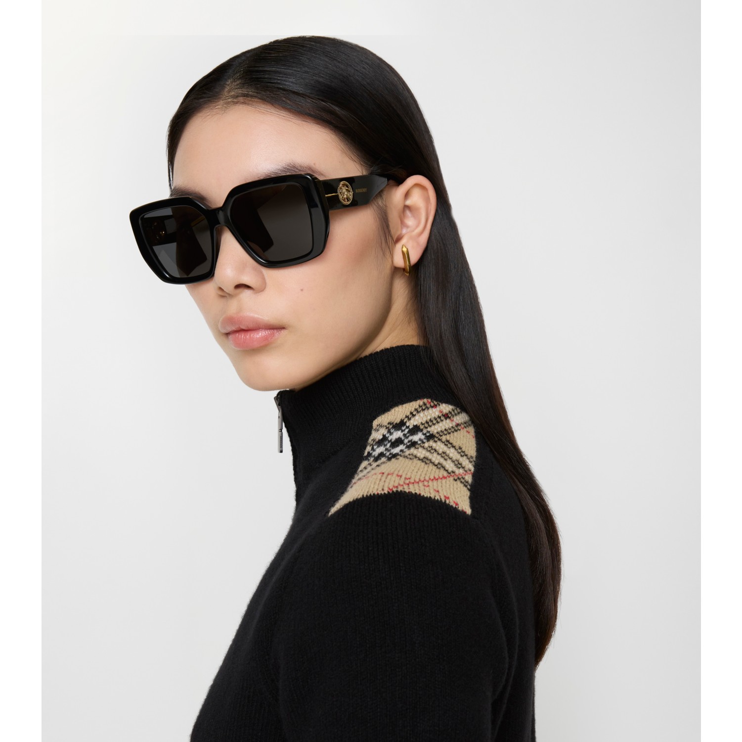 Check Patch Wool Cashmere Cardigan in Black - Women | Burberry® Official