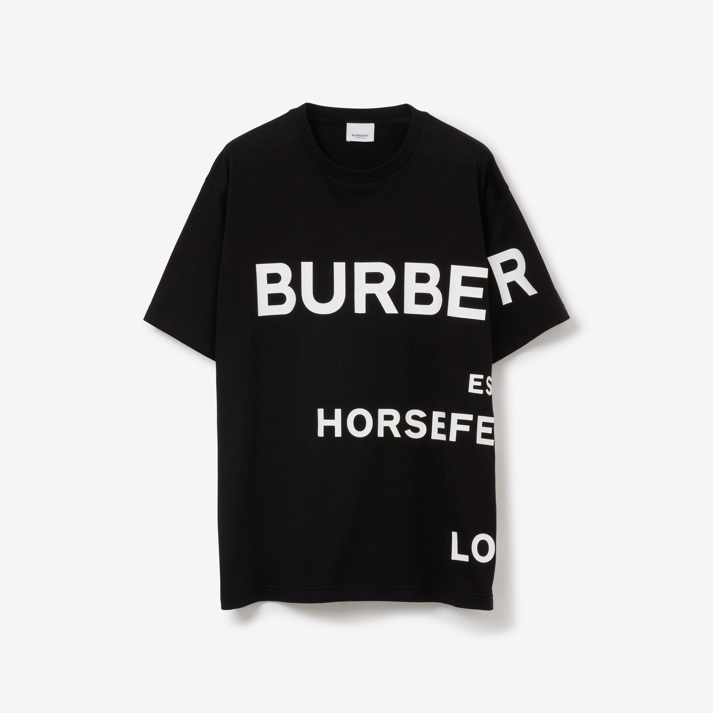 Camiseta oversize de algodão com estampa Horseferry (Preto) - Mulheres | Burberry® oficial - 1