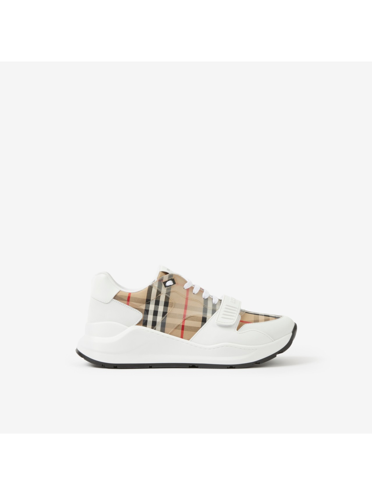 perturbación ingeniero Camarada Check and Leather Sneakers in White, Clear - Men | Burberry® Official