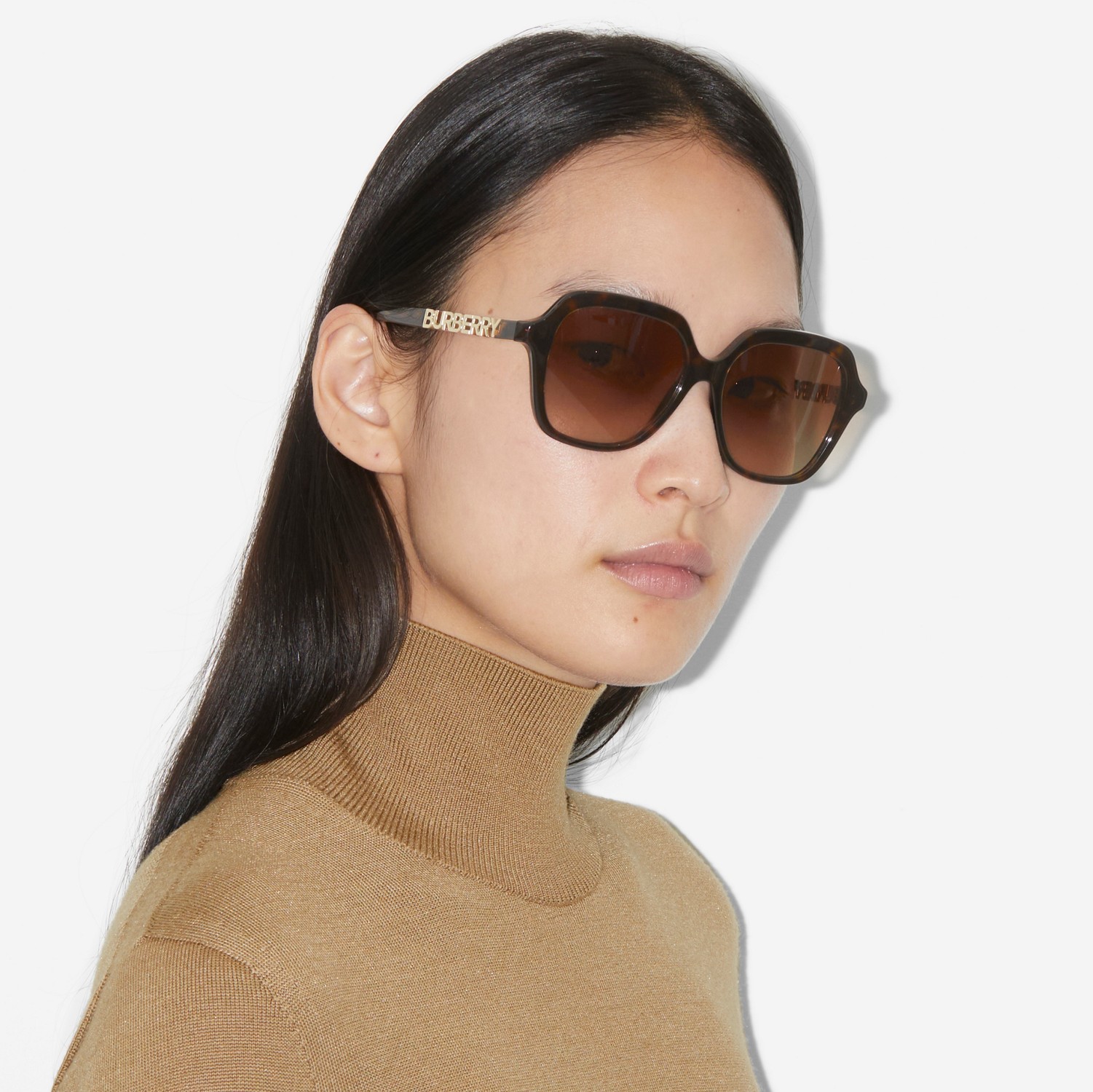 Oversize-Sonnenbrille mit eckiger Fassung (Schildpattfarben) - Damen | Burberry®