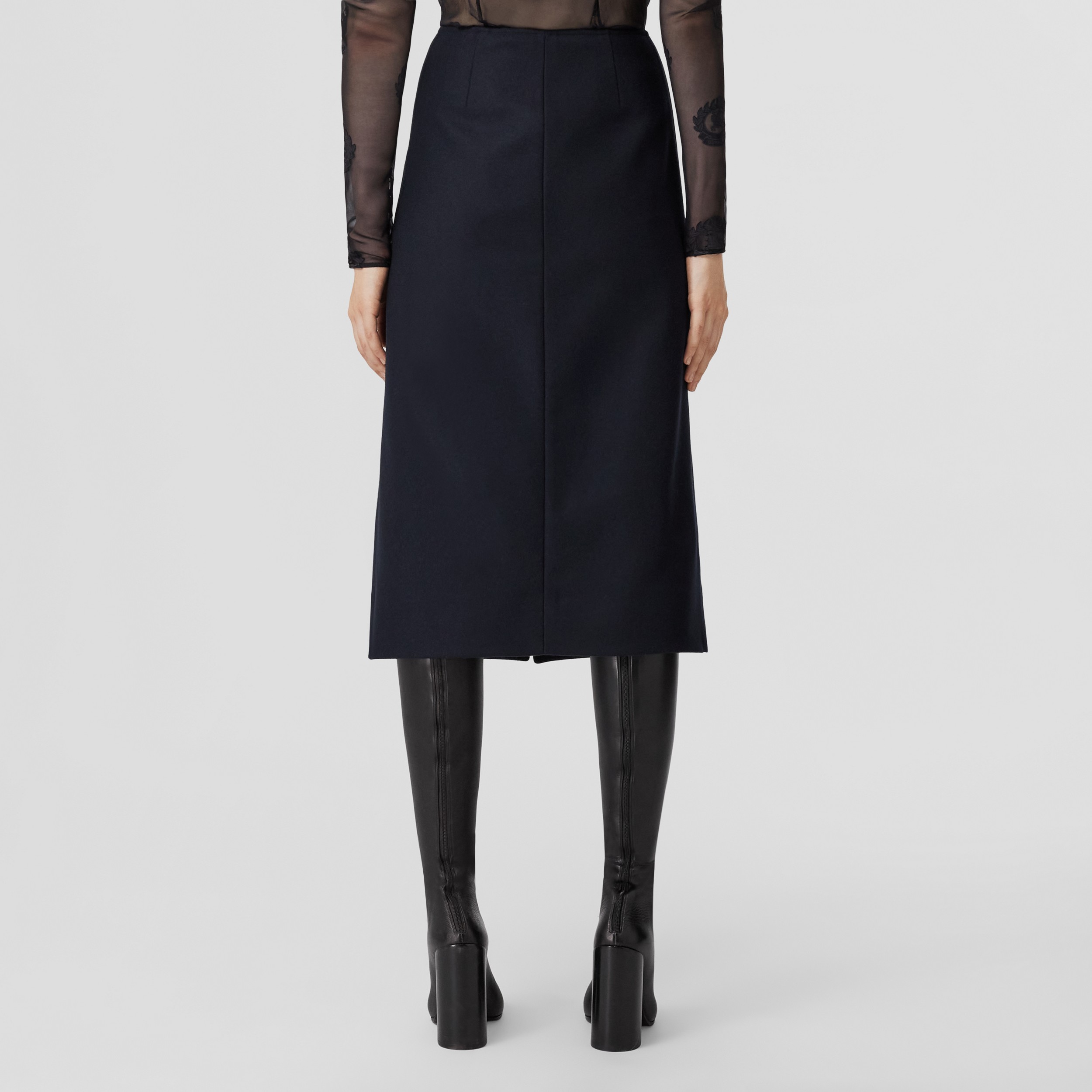 Wool Cashmere Wrap Skirt in Dark Charcoal Blue - Women | Burberry® Official - 3