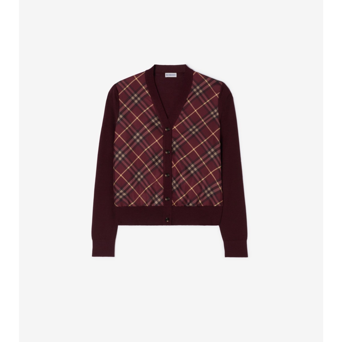  Check Panel Wool Silk Cardigan