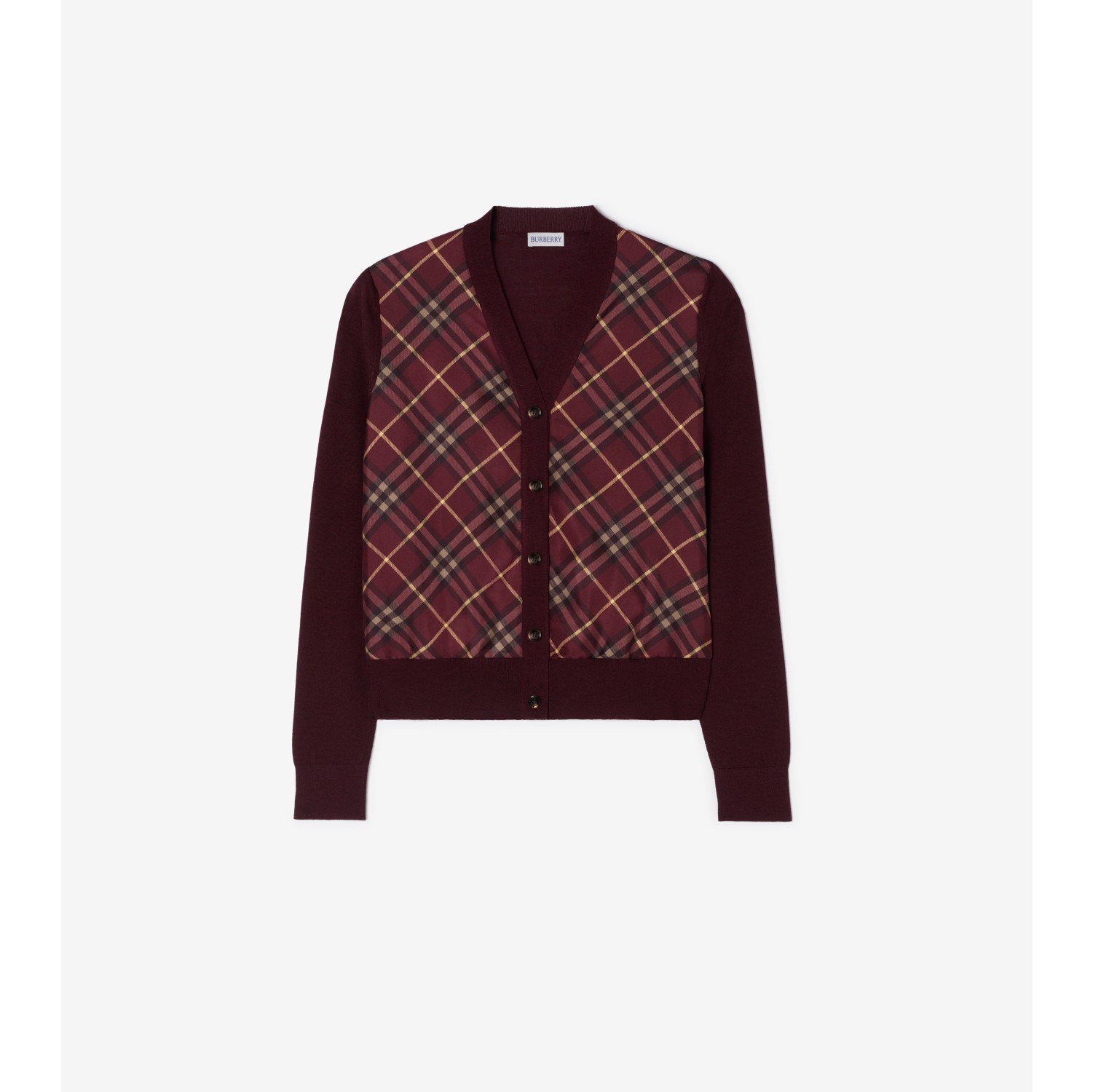 Check Panel Wool Silk Cardigan