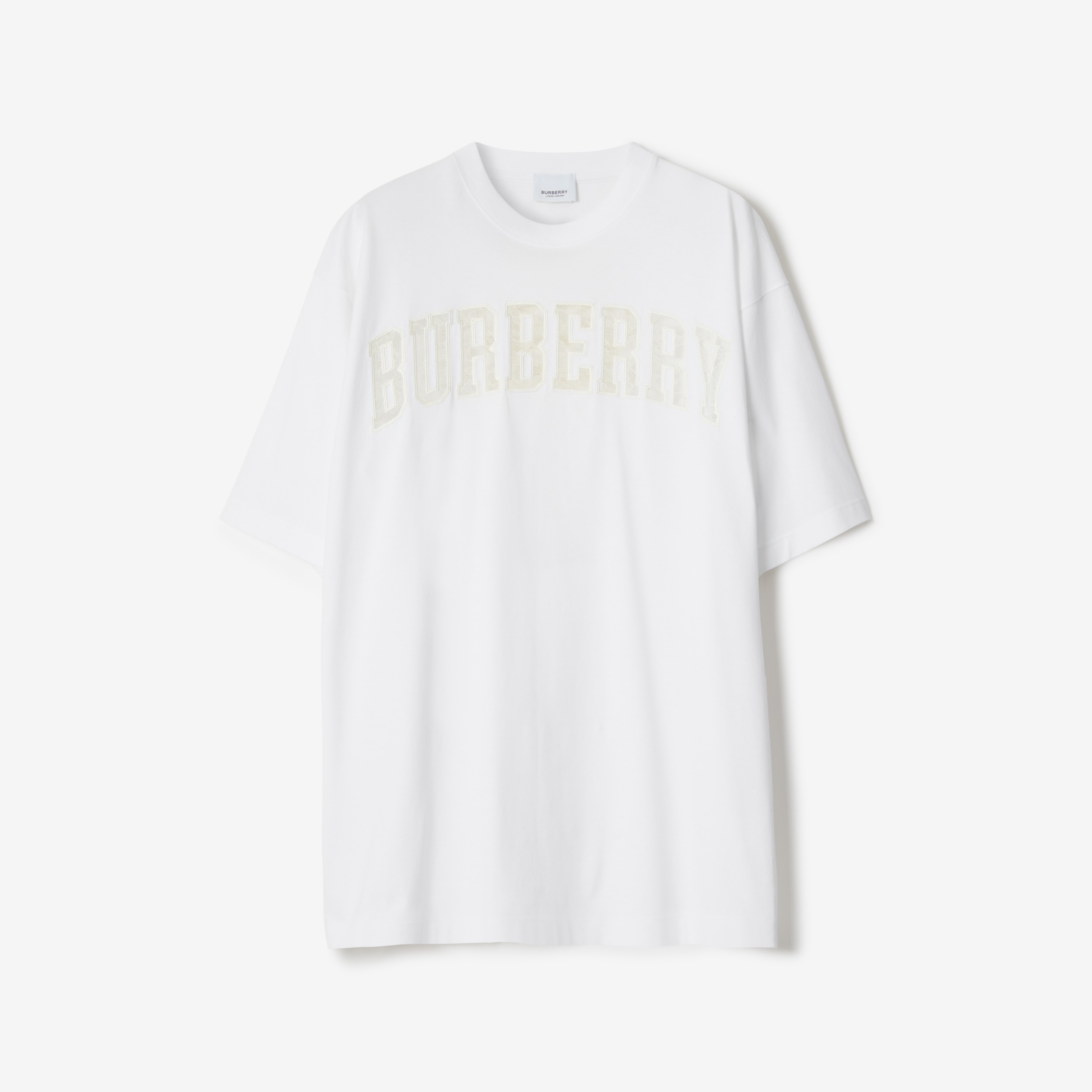 Lace Logo Cotton Oversized T-shirt in Optic White - Women | Burberry®  Official