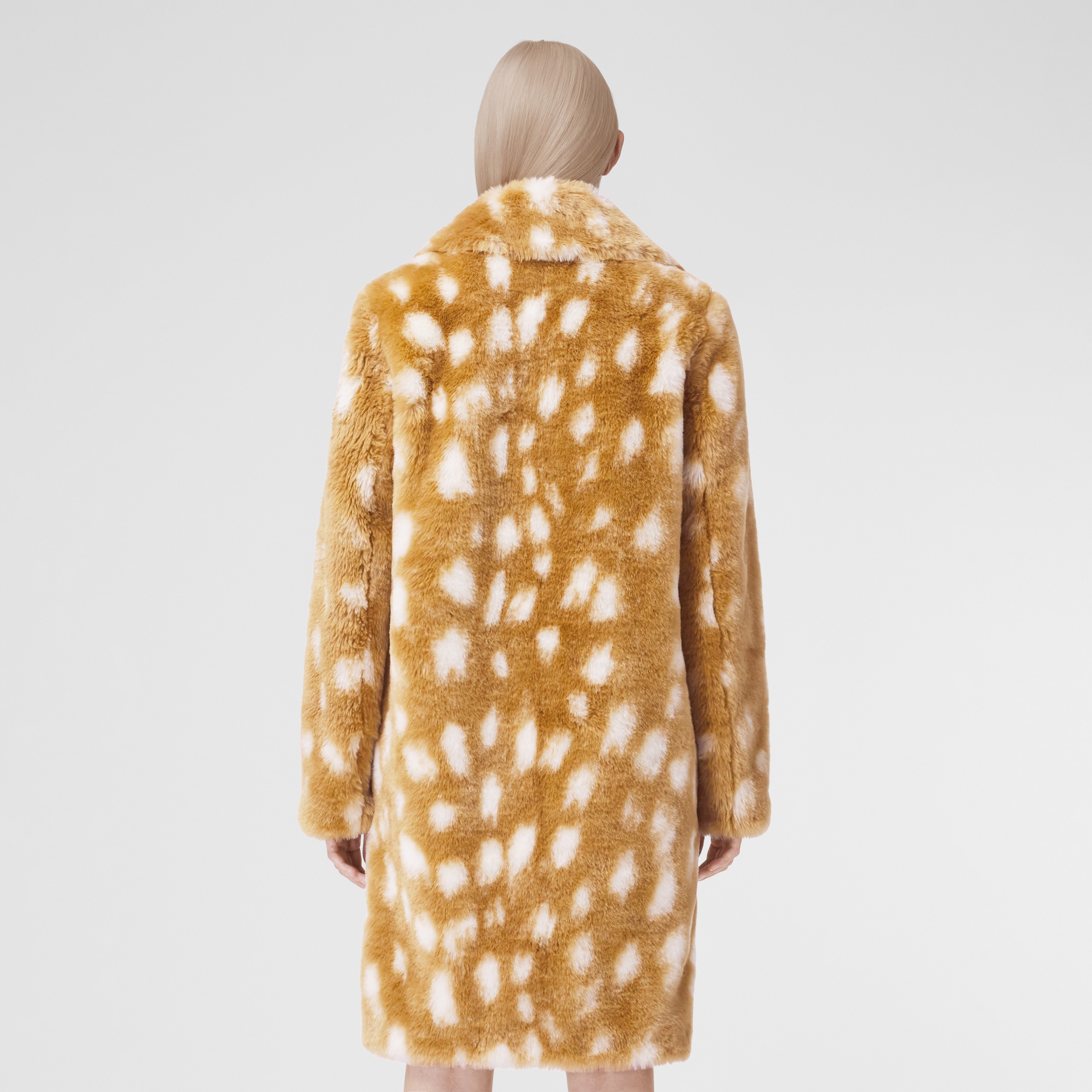Deer Print Faux Fur Pea Coat in Honey Beige - Women | Burberry® Official - 3