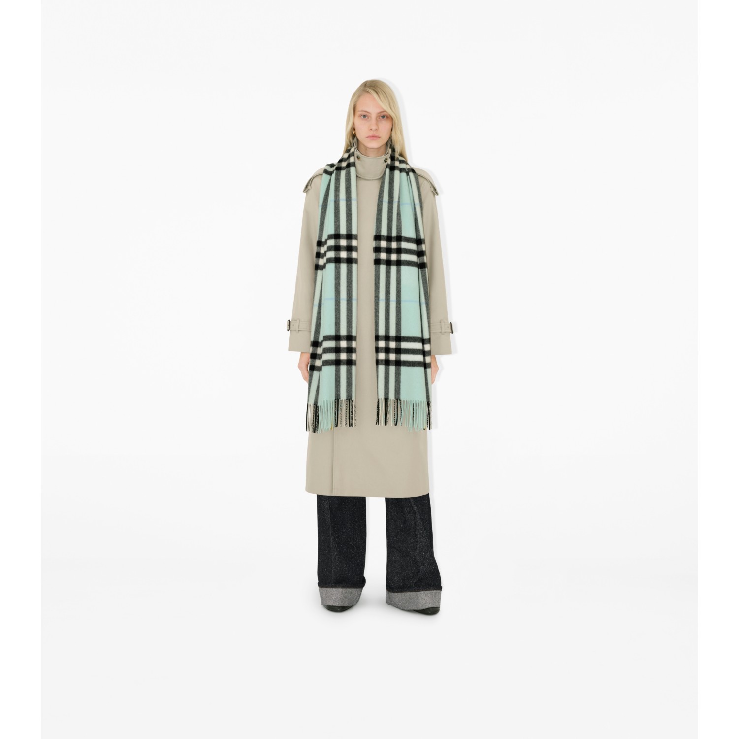 Wide Check Cashmere Scarf