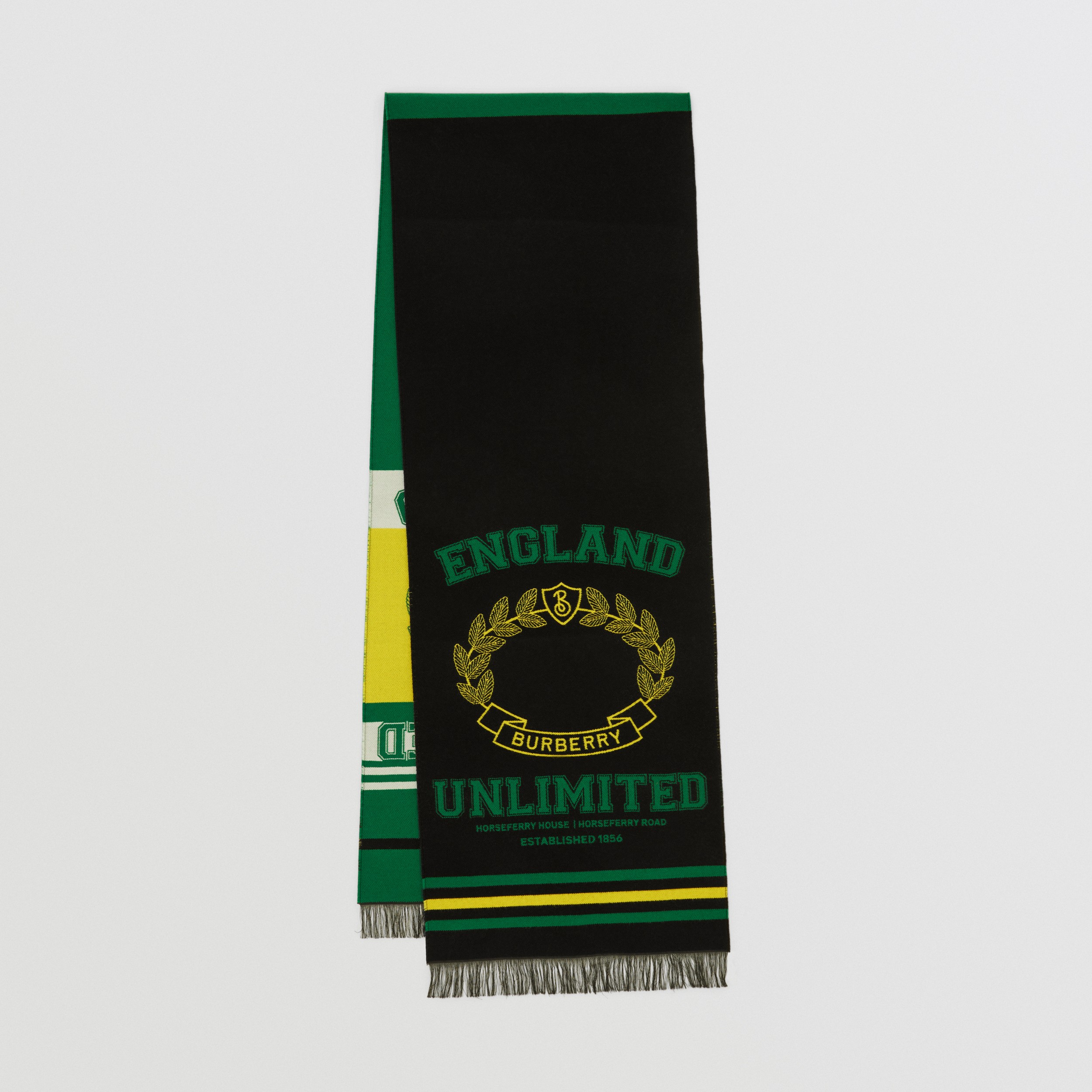 Oak Leaf Crest Wool Silk Jacquard Scarf in Green Black | Burberry® Official - 1