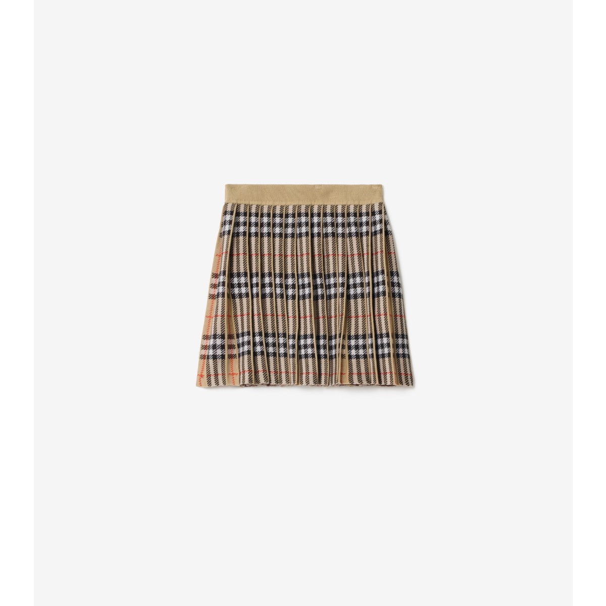  Check Pleated Wool Blend Skirt