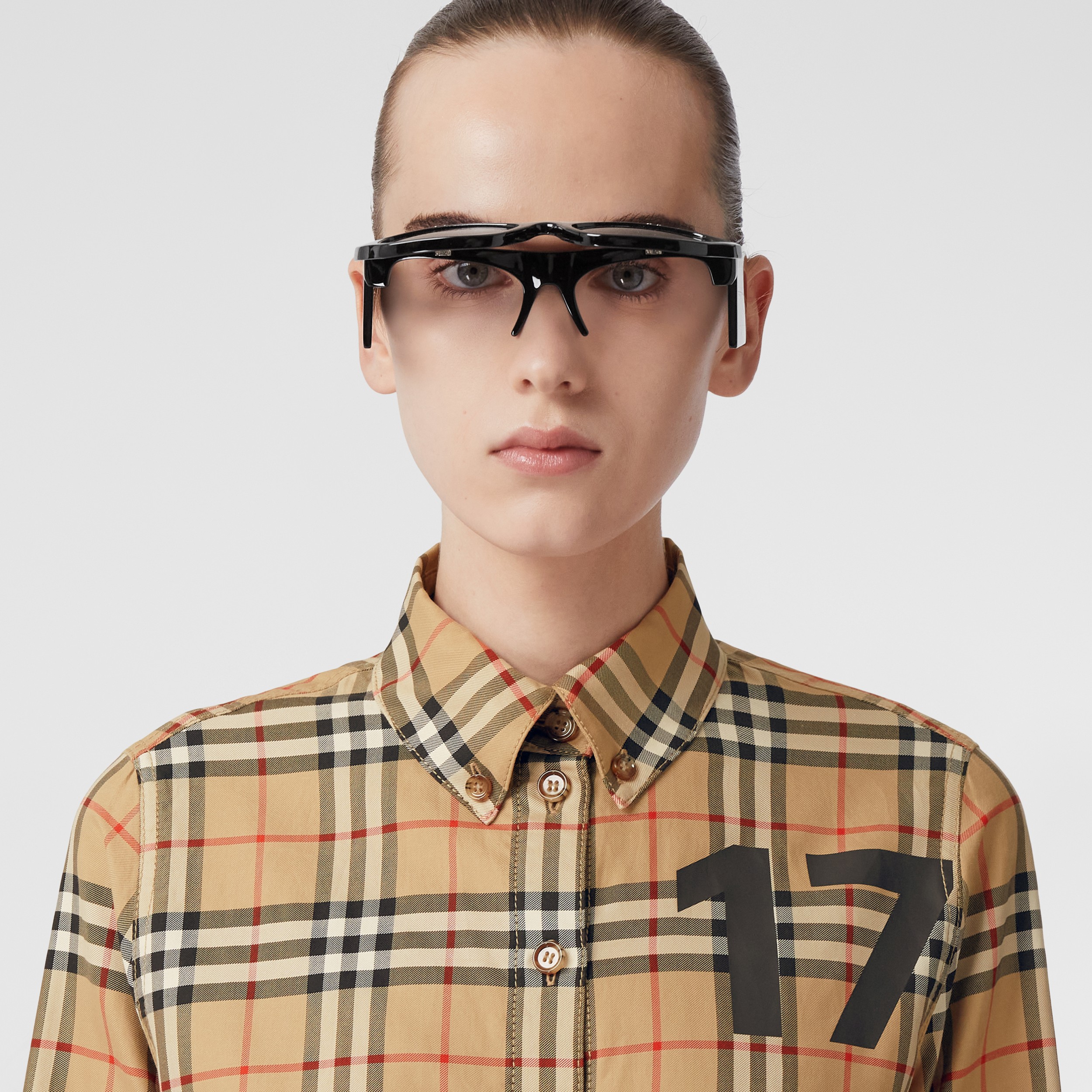 Horseferry Print Check Cotton Shirt in Archive Beige - Women | Burberry® Official - 2