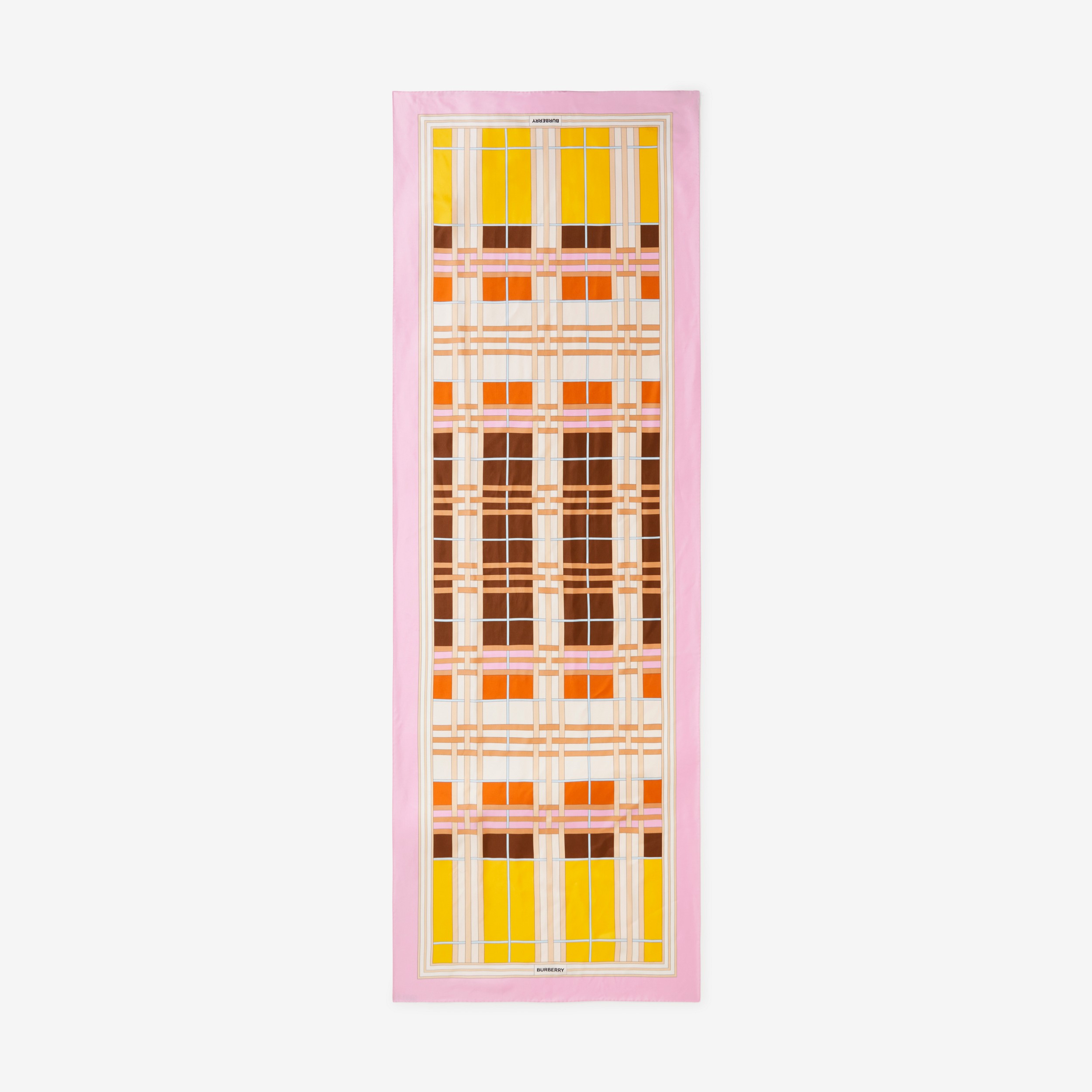 Echarpe de seda com xadrez abstrato (Rosa Chiclete) | Burberry® oficial - 2