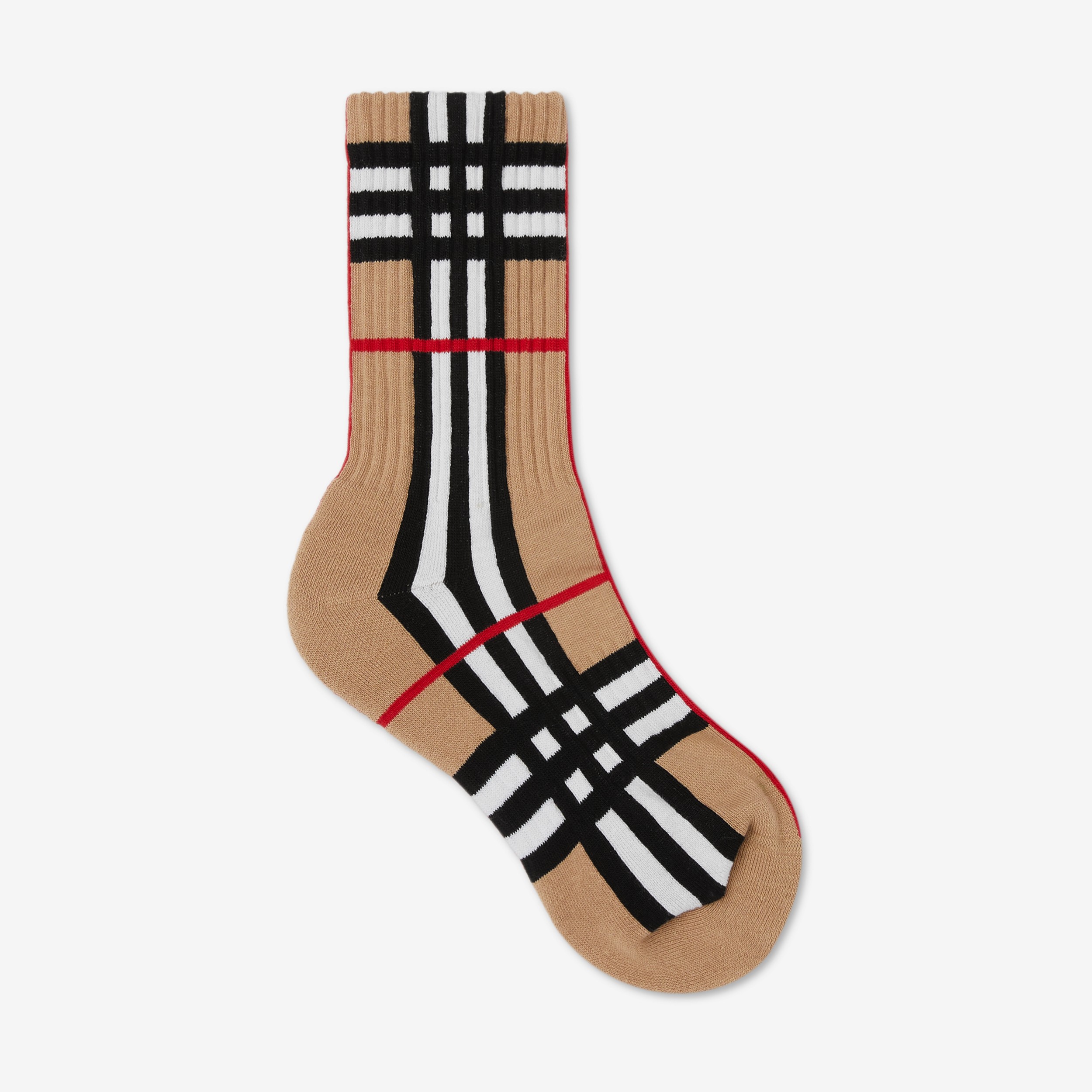 Check Intarsia Technical Stretch Cotton Socks in Archive Beige | Burberry® Official - 1