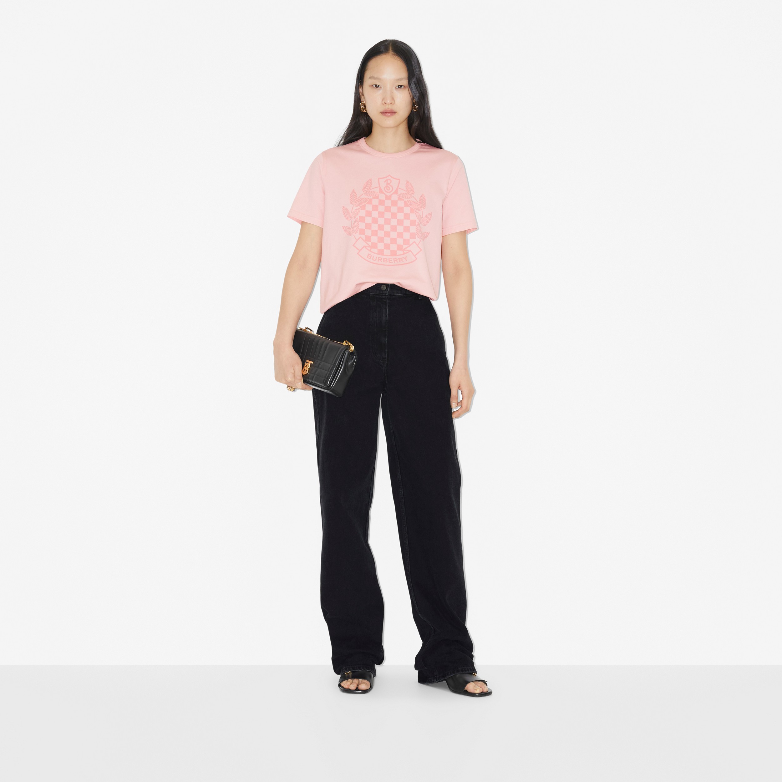 T-shirt en coton avec écusson à damier (Rose Doux) - Femme | Site officiel Burberry® - 2