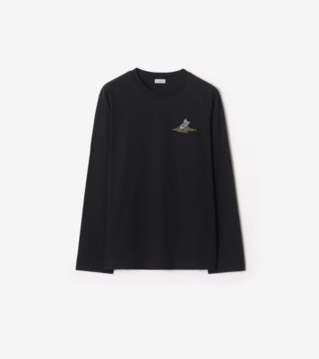 Long-sleeve Sleeping Knight Cotton T-shirt in Black - Men