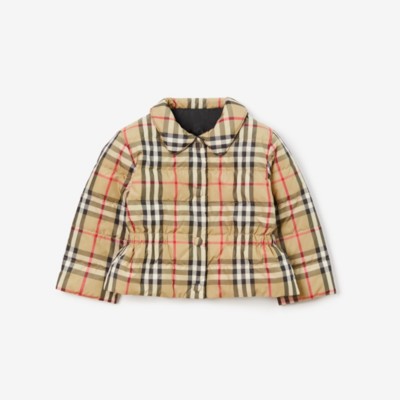 Burberry Kids'  Childrens Check Reversible Puffer Jacket In Archive Beige Che