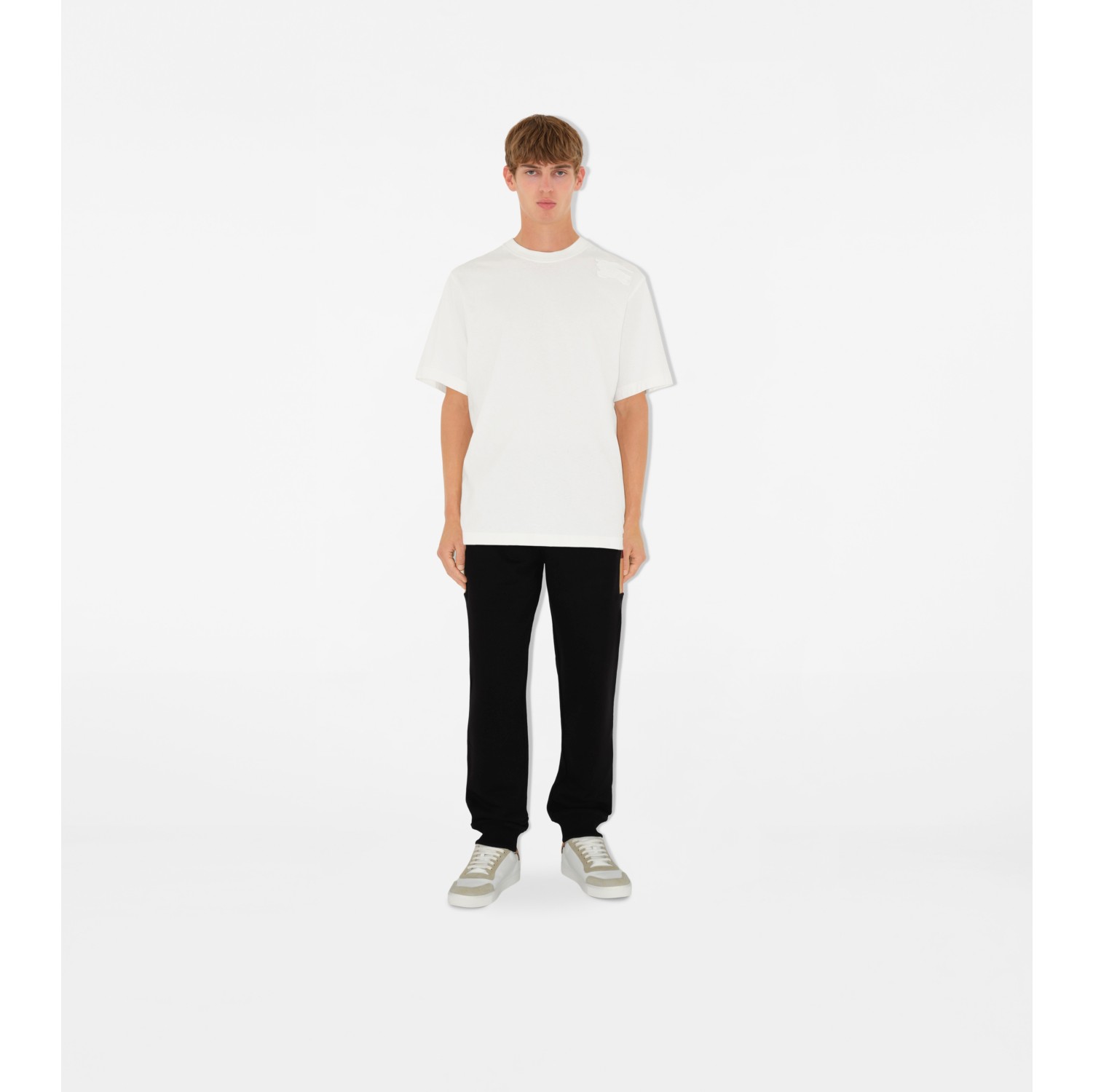 Check Panel Cotton Jogging Pants in Black archive beige Men Burberry Official