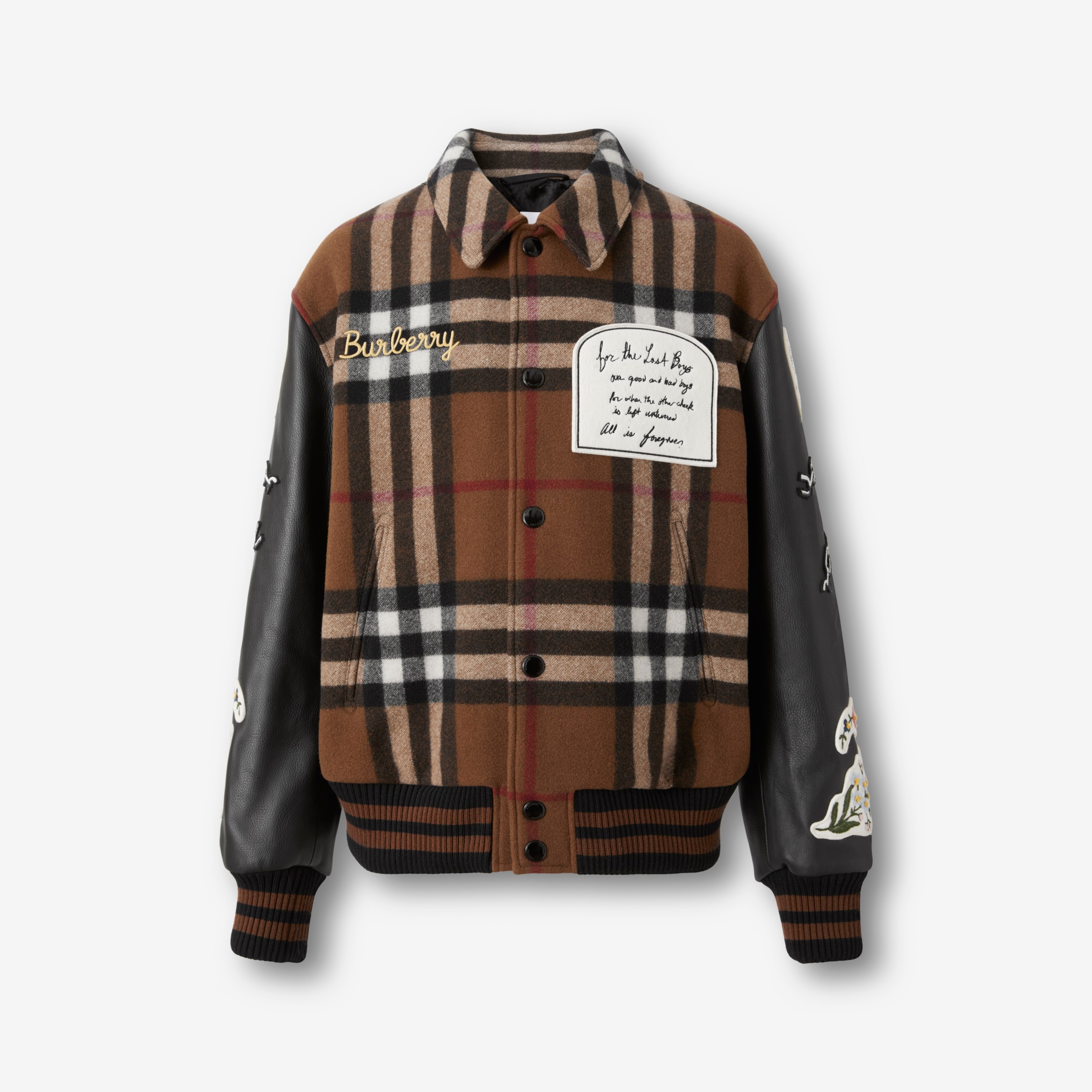 Badge Appliqué Check Technical Wool Bomber Jacket in Dark Birch Brown - Men  | Burberry® Official