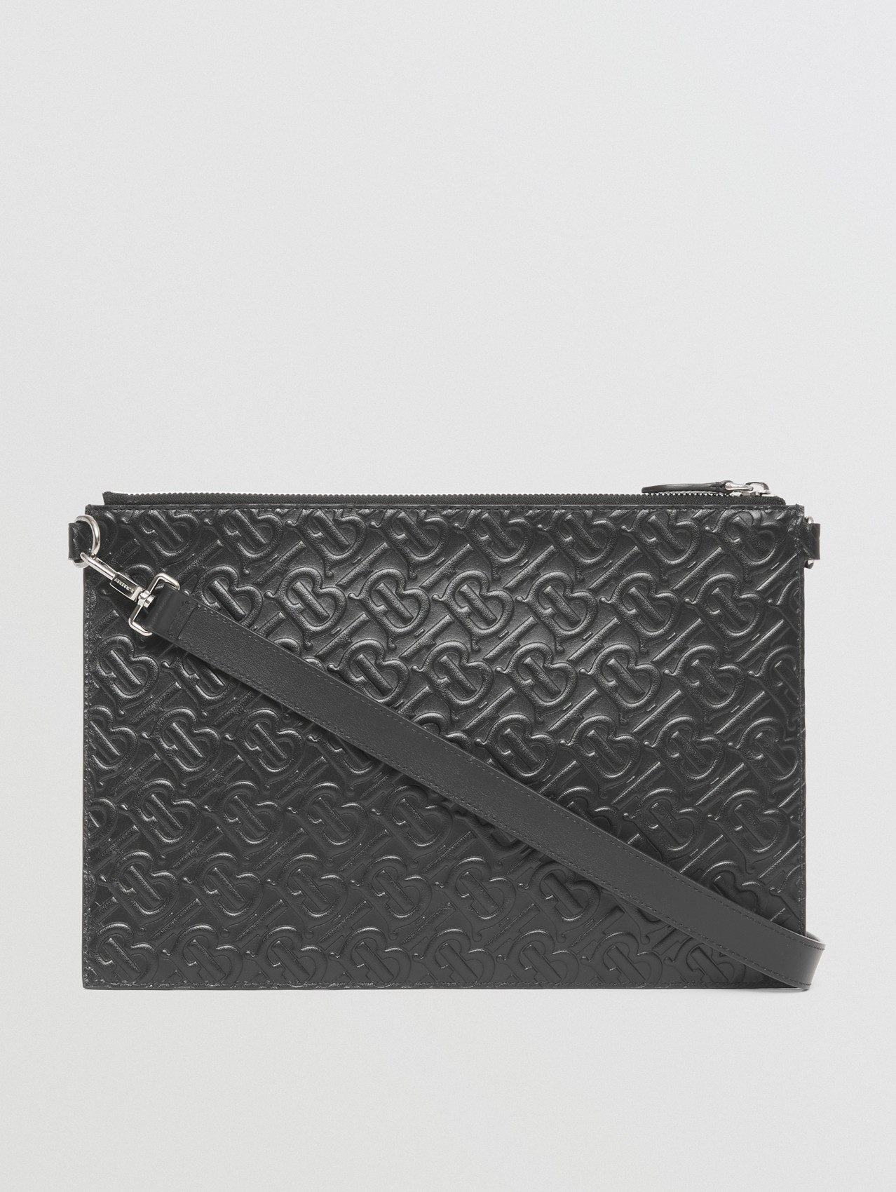 Кожаная сумка-кошелек на молнии с тисненой монограммой in Черный