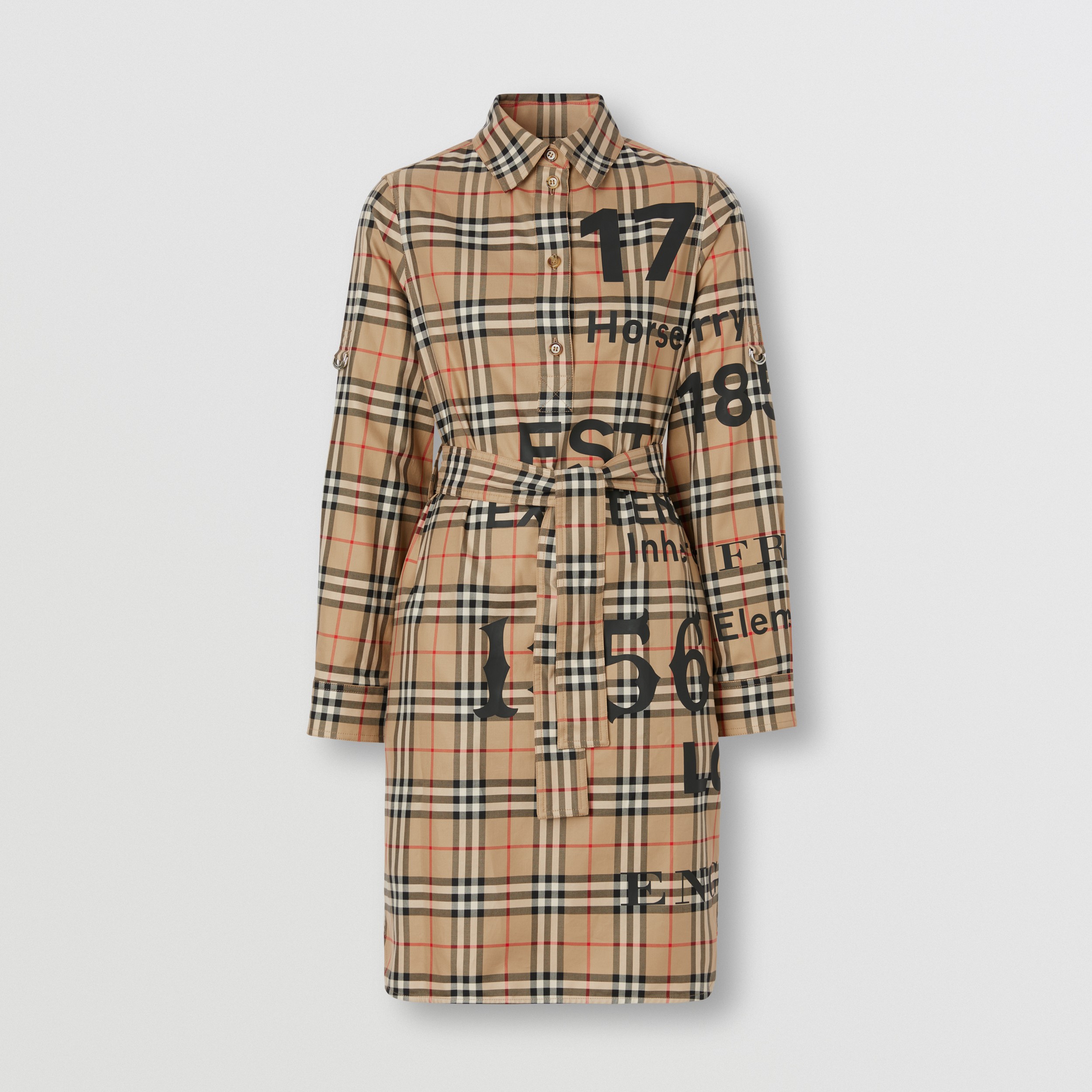 Vestido estilo camisa de algodão em Vintage Check com cinto de amarrar (Bege Clássico) - Mulheres | Burberry® oficial - 4