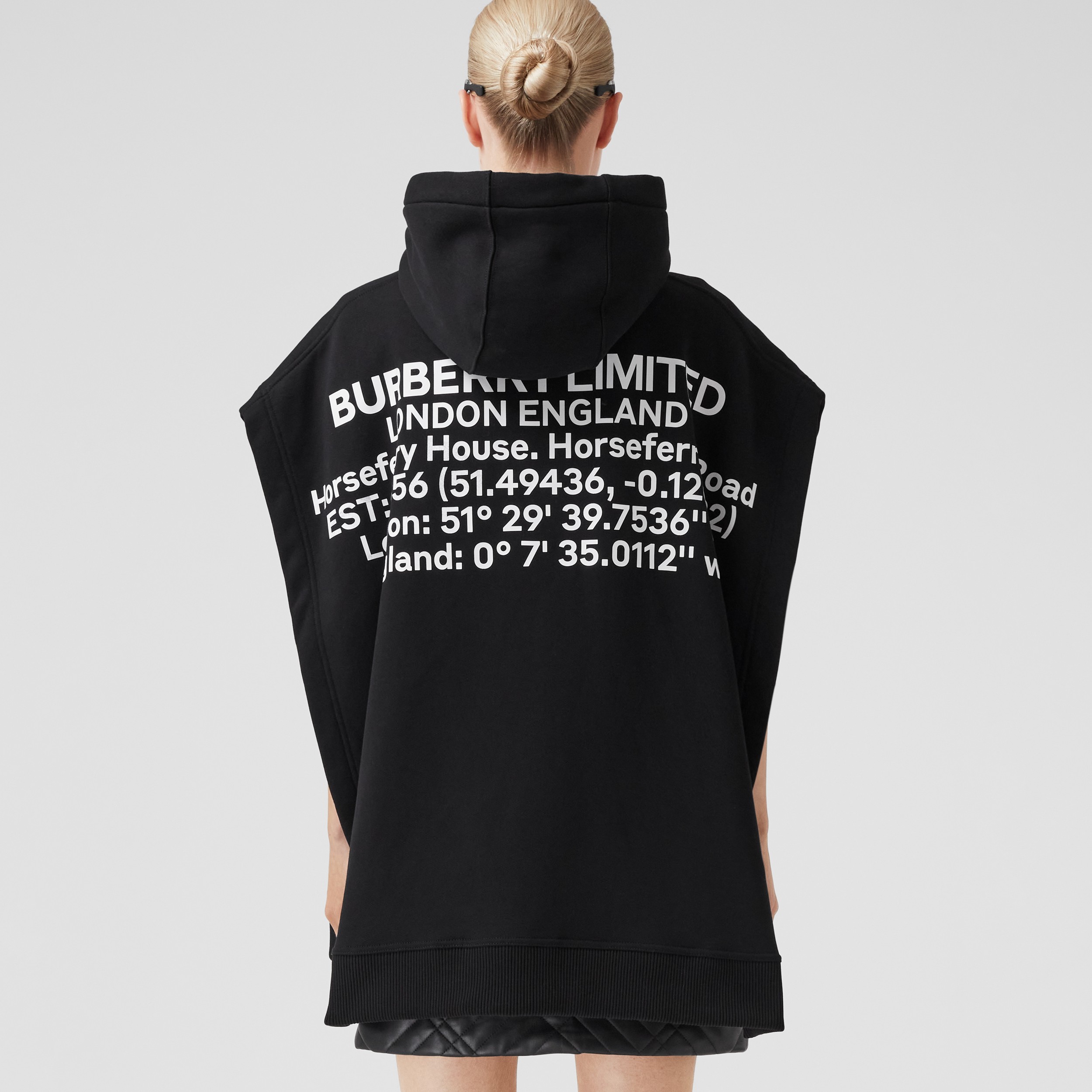 Coordinates Print Cotton Blend Hooded Poncho in Black | Burberry® Official - 2