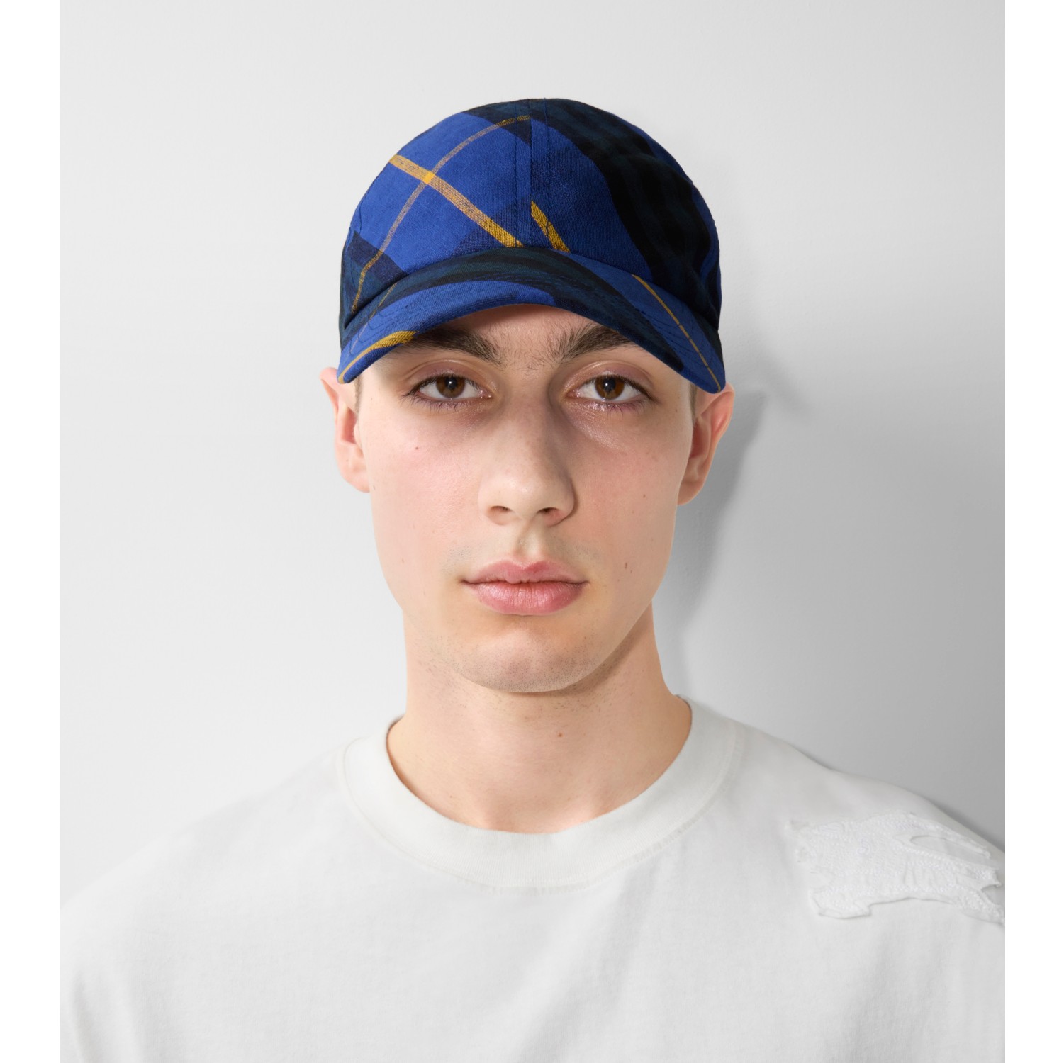 Check Linen Baseball Cap in Bright navy - Women | Burberry® Official