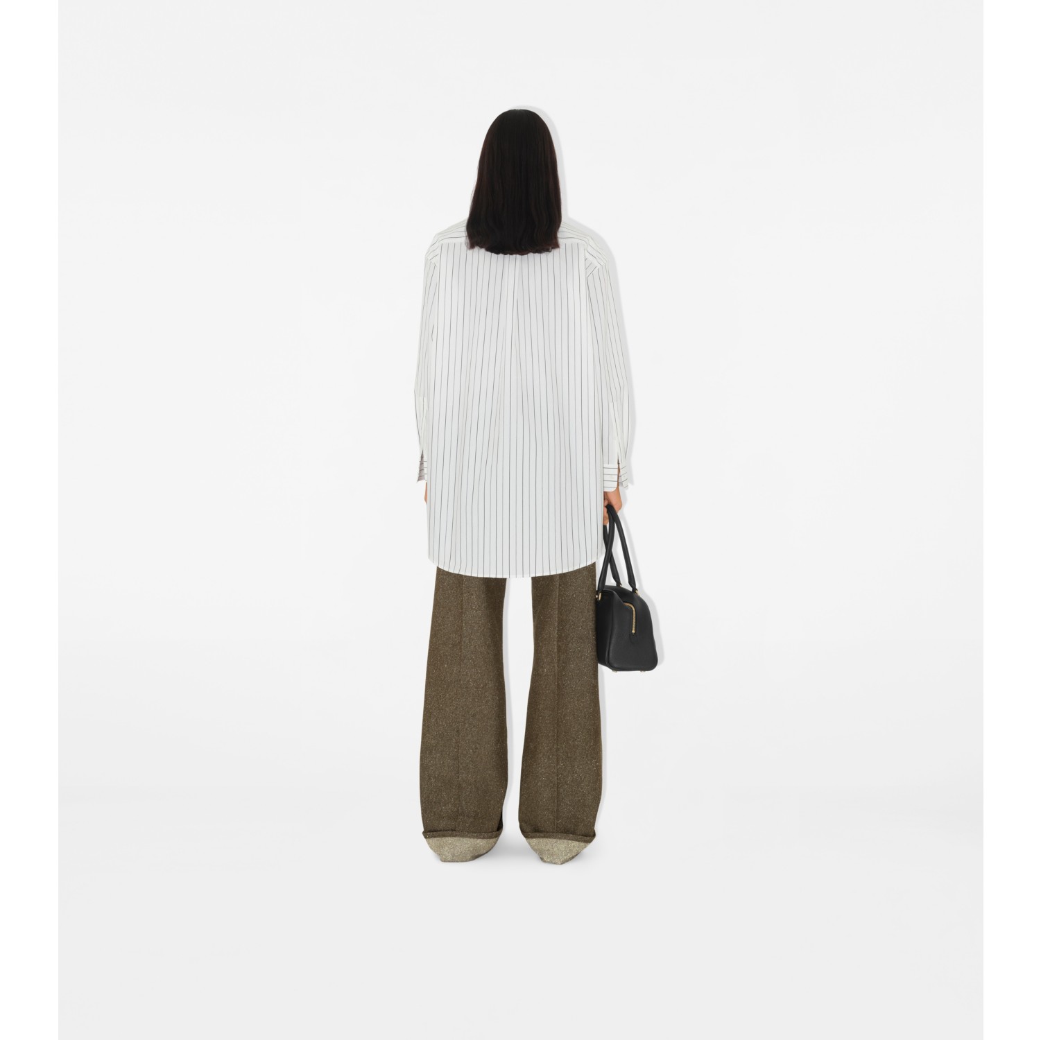 Oversized Striped Cotton Shirt in String/coal - Women | Burberry® Official