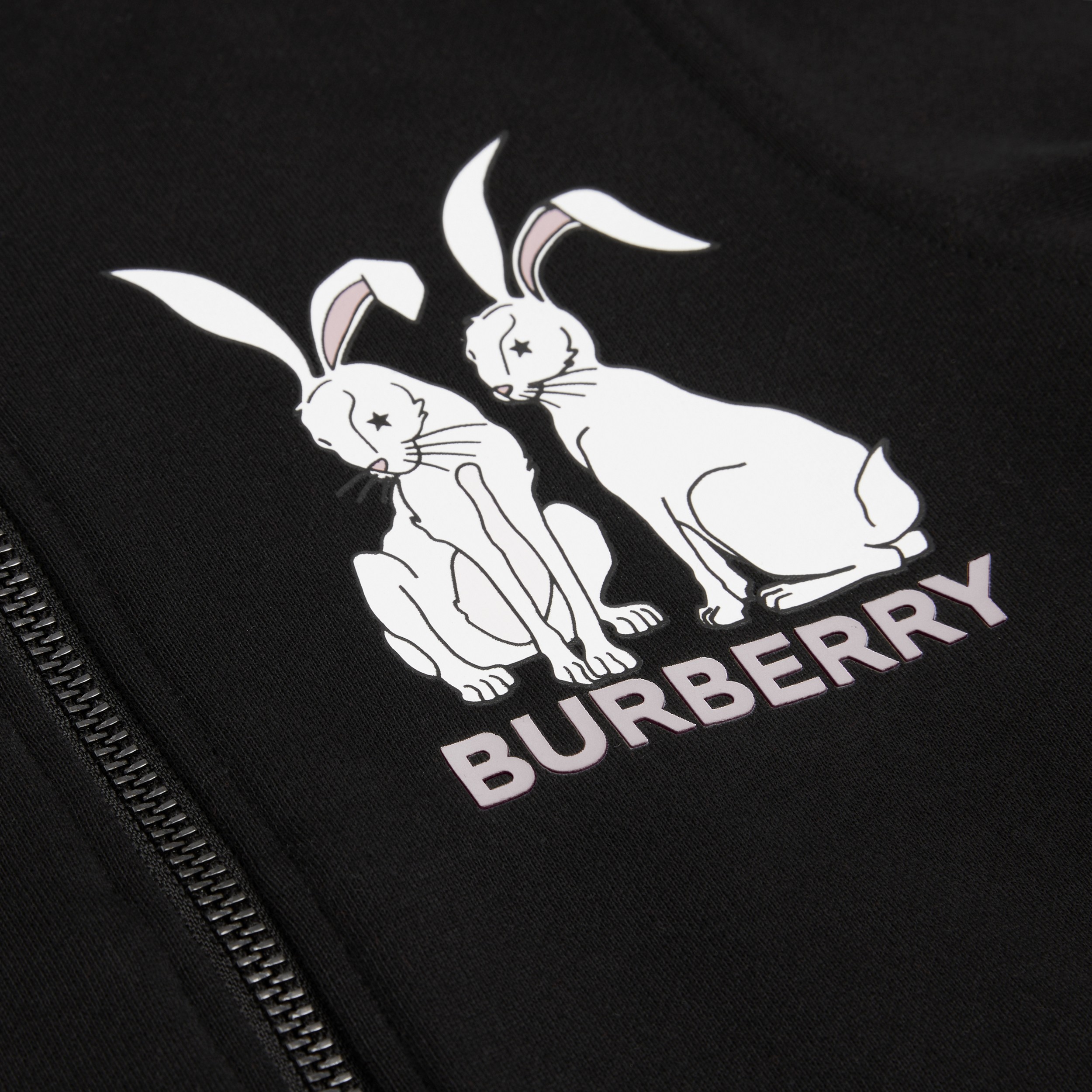 Rabbit Print Cotton Hooded Top in Black | Burberry® Official - 2