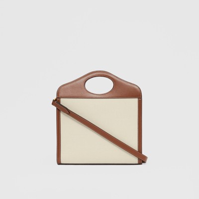 Mini Two-tone Canvas and Leather Pocket Bag in Natural/malt Brown 