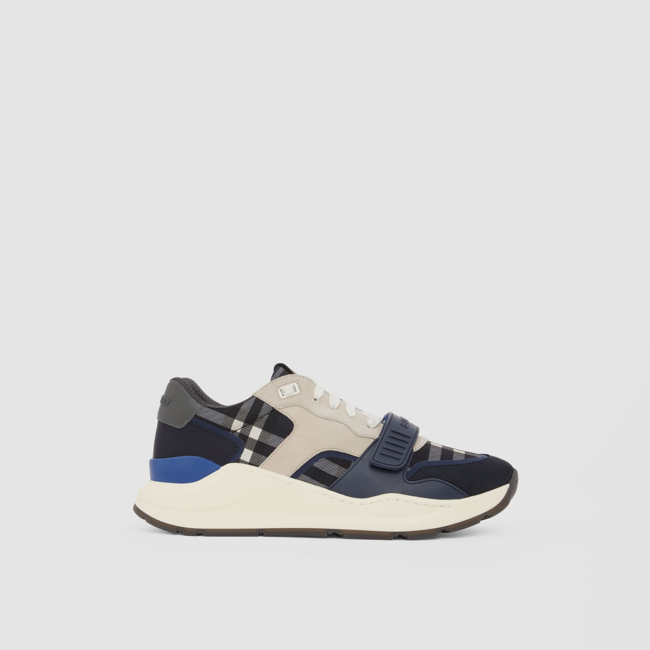 Nylon, Suede and Check Sneakers in Dark Charcoal Blue - Men | Burberry® Official - 1