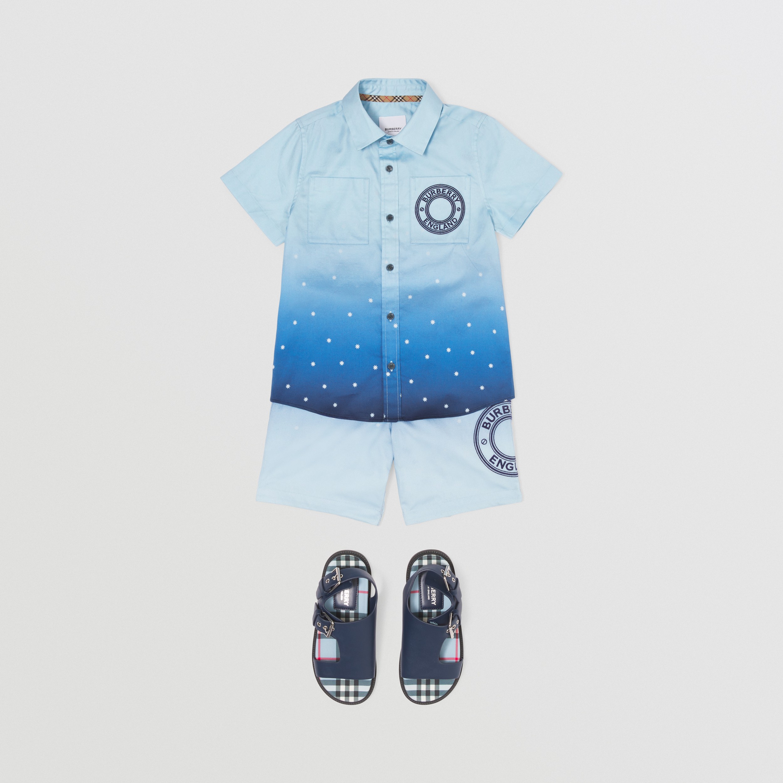 Camisa de mangas curtas em algodão com estampa de constelação (Azul Claro/azul Marinho) | Burberry® oficial - 3