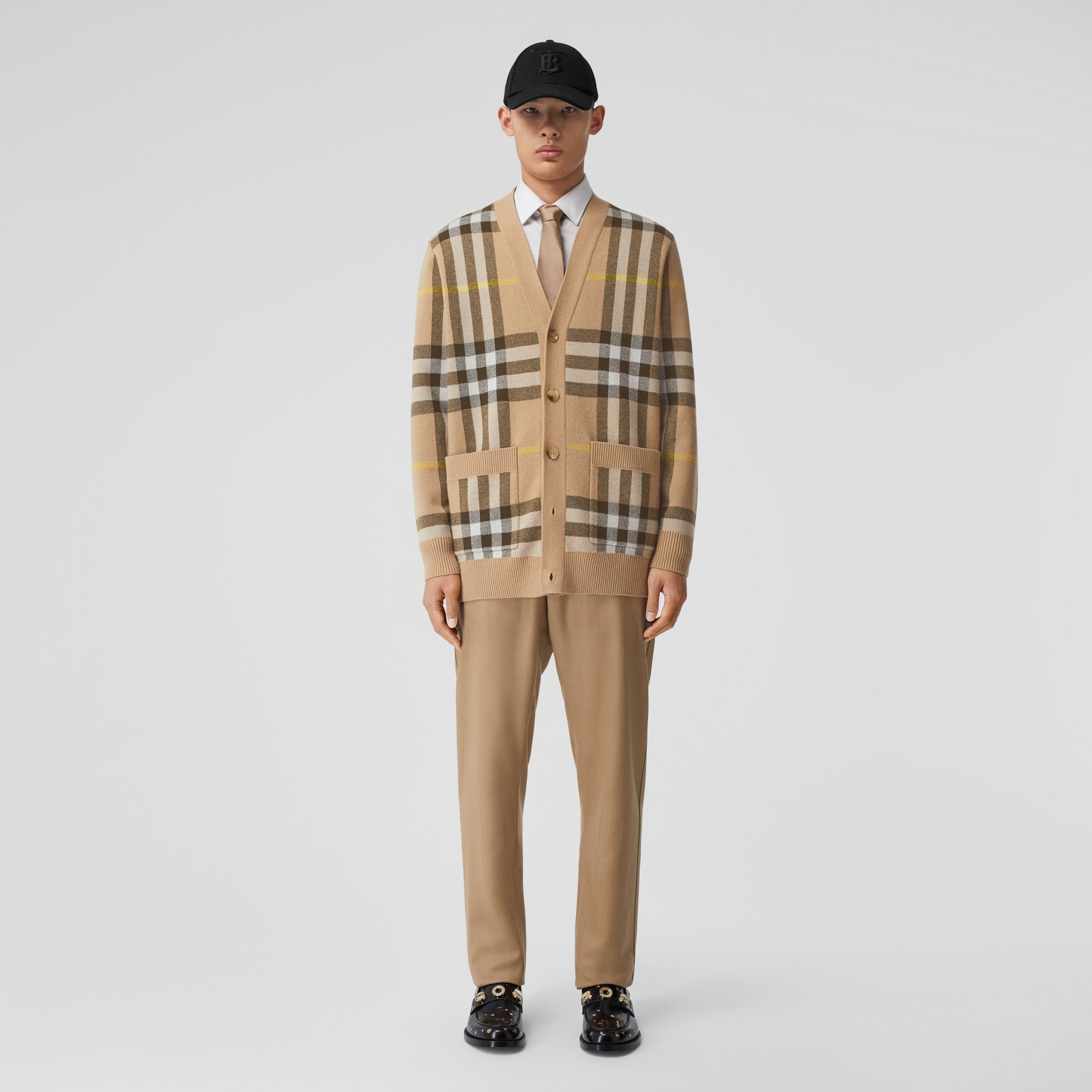 Check Wool Cashmere Jacquard Cardigan in Truffle - Men | Burberry® Official - 1
