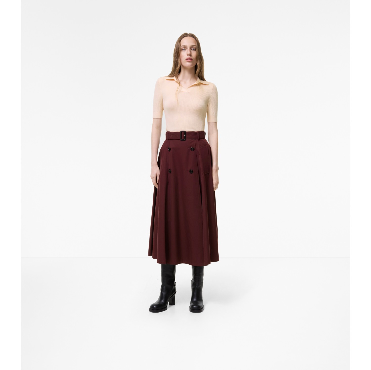 Tropical Gabardine Trench Midi Skirt