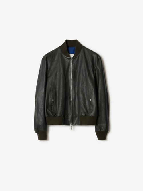 Shop Burberry Leather Bomber Jacket In Onyx