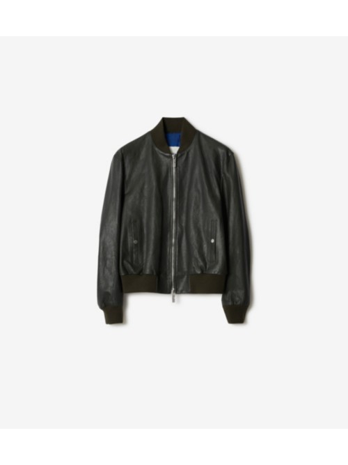 Shop Burberry Leather Bomber Jacket In Onyx