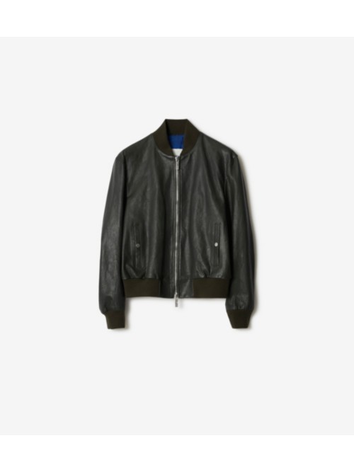Burberry Leather Bomber Jacket In Onyx