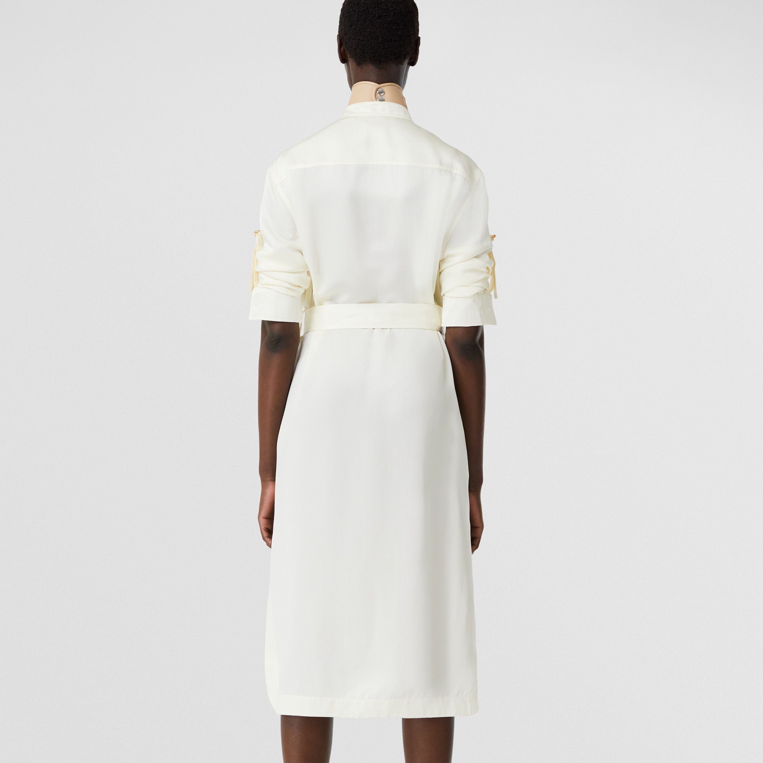 Long-sleeve D-ring Detail Silk Satin Dress in Frosted Lemon - Women | Burberry® Official - 3