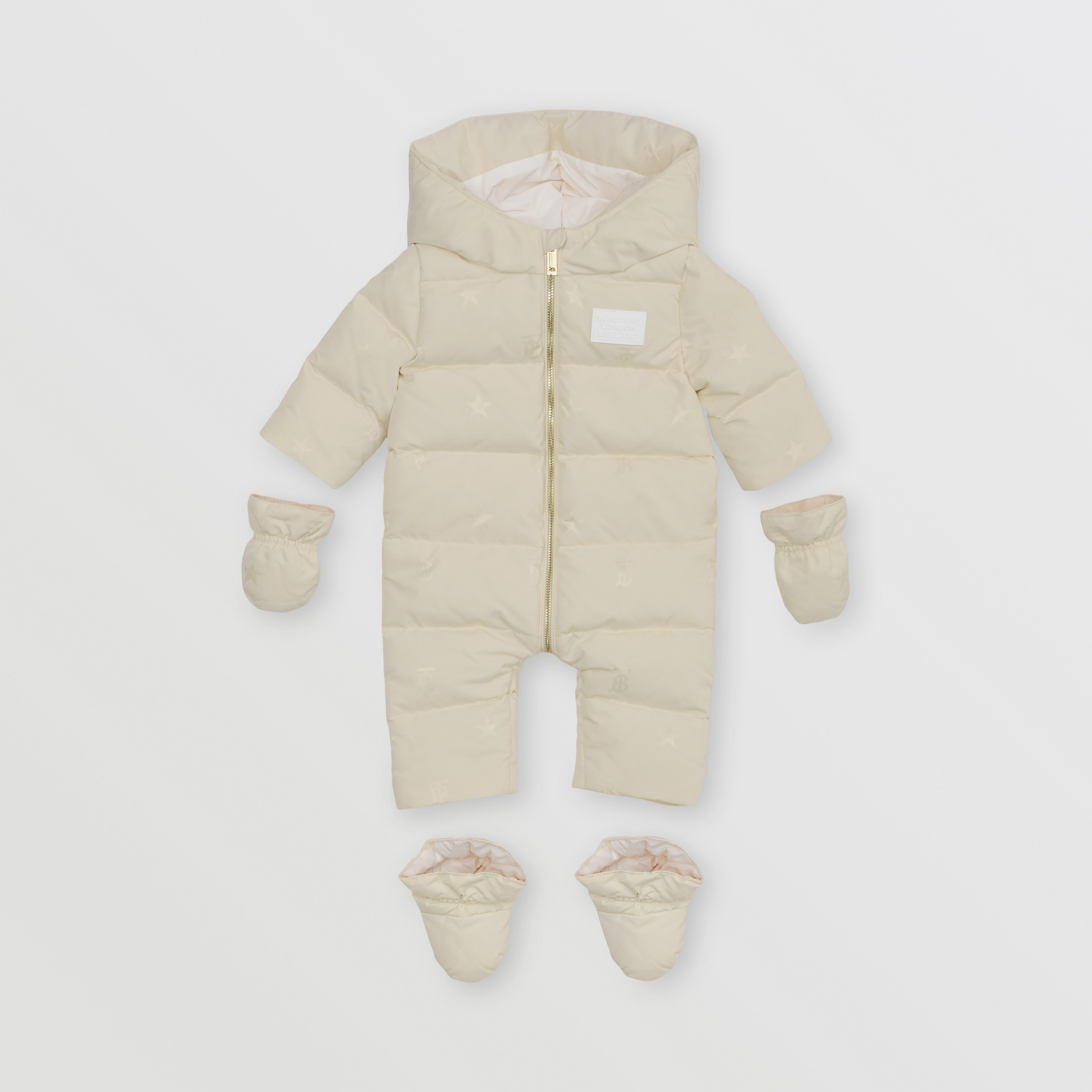 Star and Monogram Motif Nylon Puffer Suit in Pale Cream - Children | Burberry® Official - 3