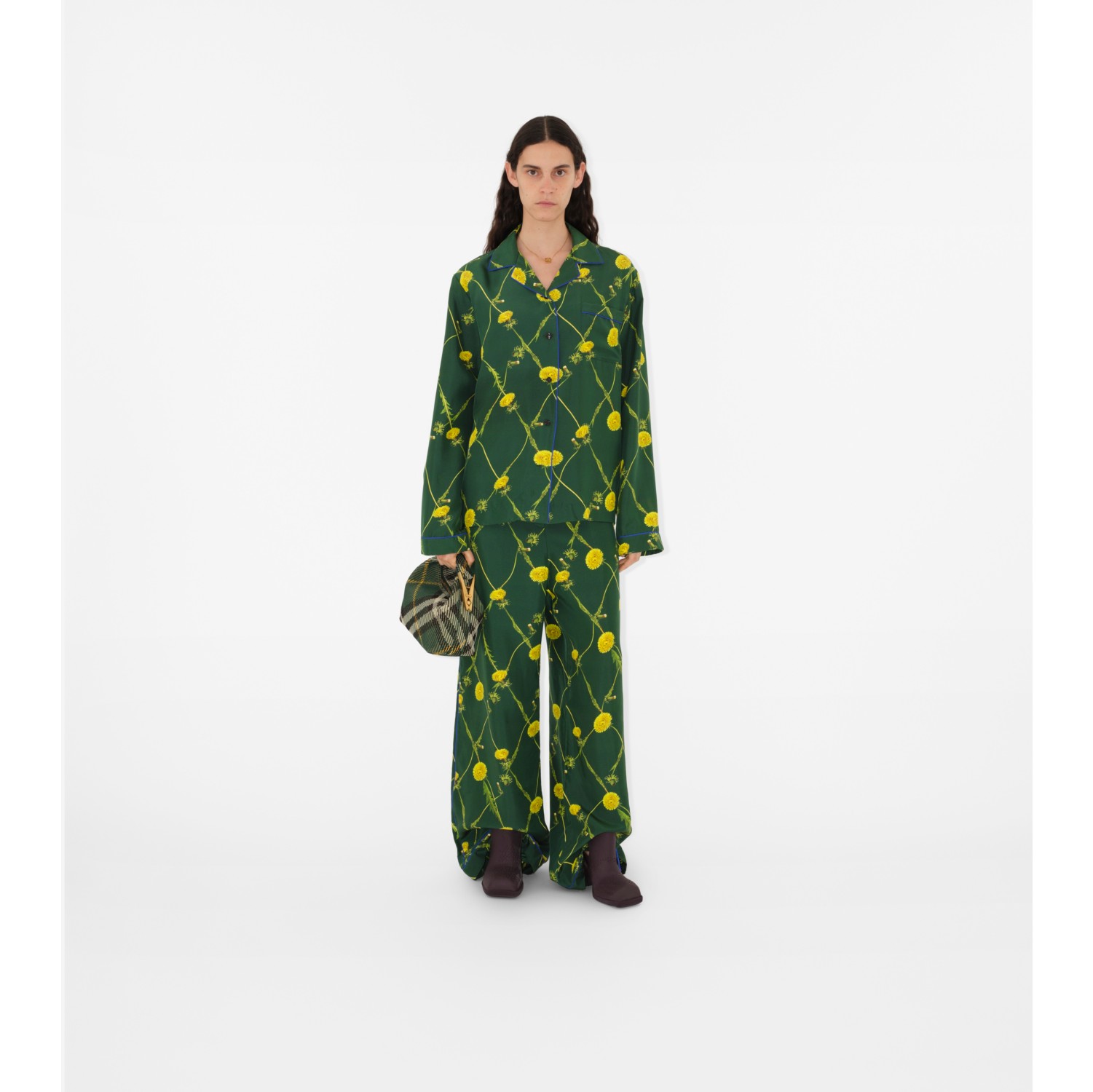 Dandelion Silk Pyjama Shirt in Ivy Women Burberry Official