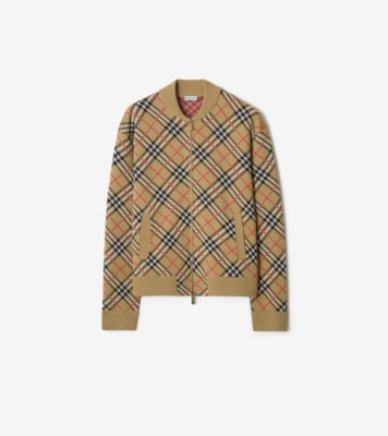 Check Cotton Wool Bomber Jacket in Sand beige - Men | Burberry® Official