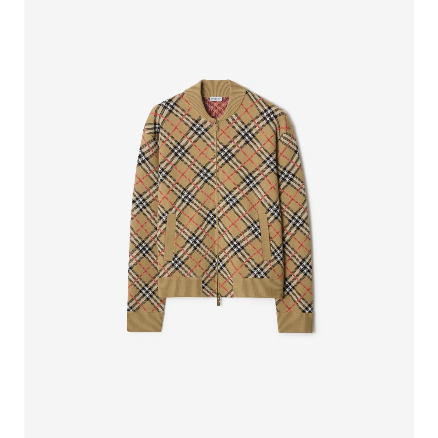 Check Cotton Wool Bomber Jacket in Sand beige - Men | Burberry® Official