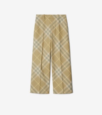 Cropped Check Wool Tailored Trousers in Flax - Women | Burberry® Official