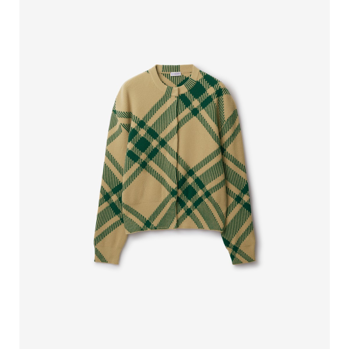 Shop Burberry Check Wool Blend Cardigan In Flax