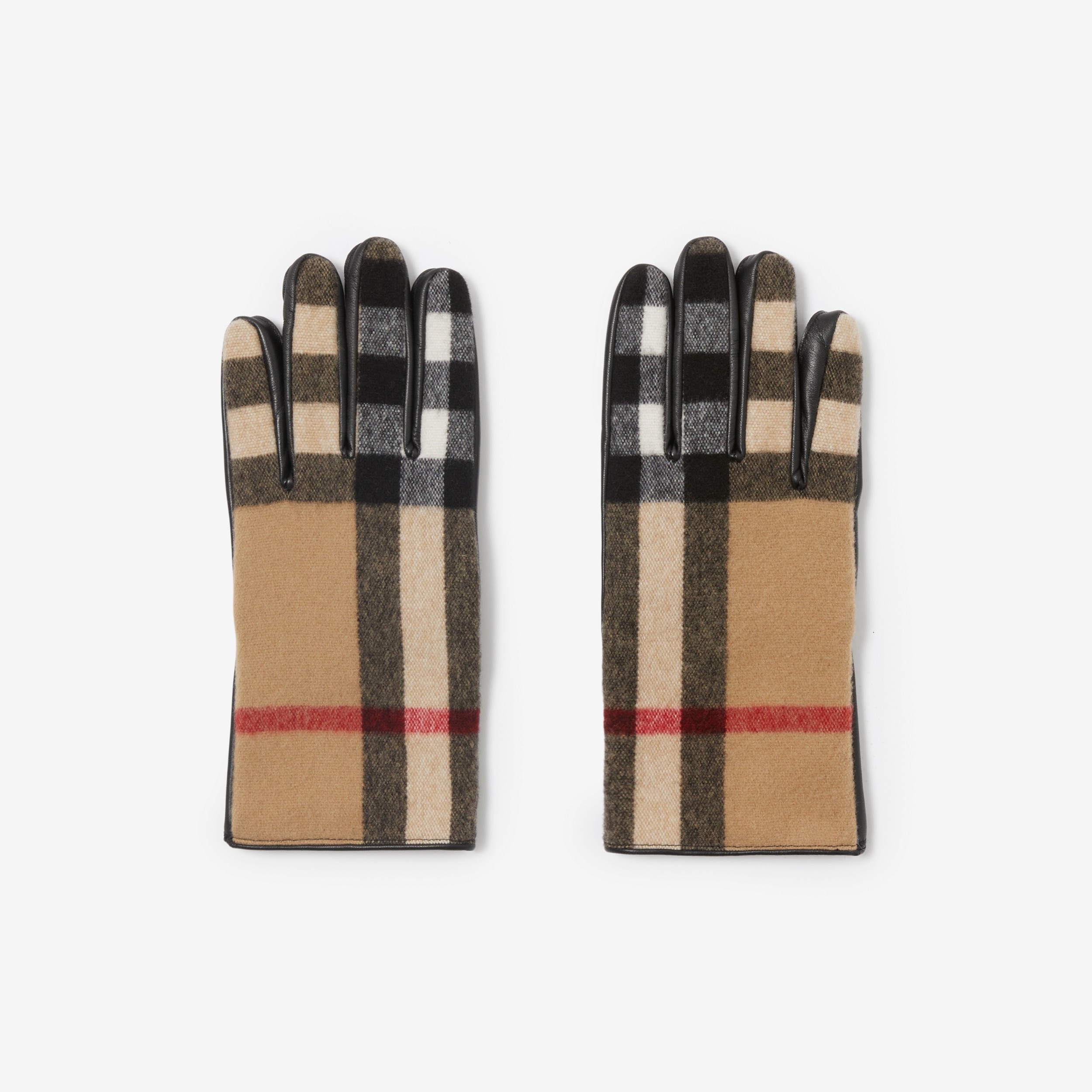 Exaggerated Check Wool and Leather Gloves in Archive Beige - Men | Burberry® Official - 2
