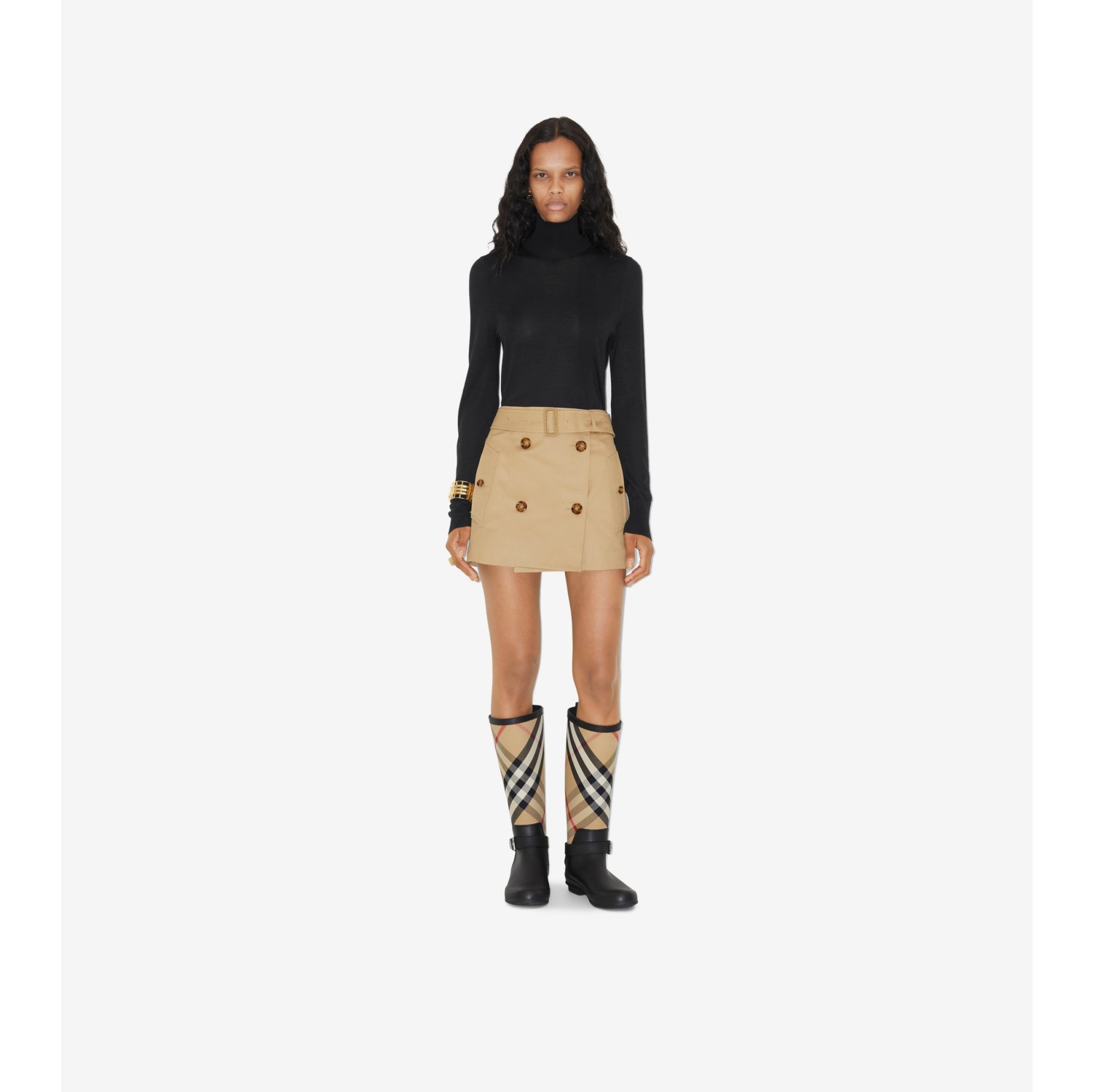 Cotton Gabardine Mini Trench Skirt in Soft Fawn - Women | Burberry ...