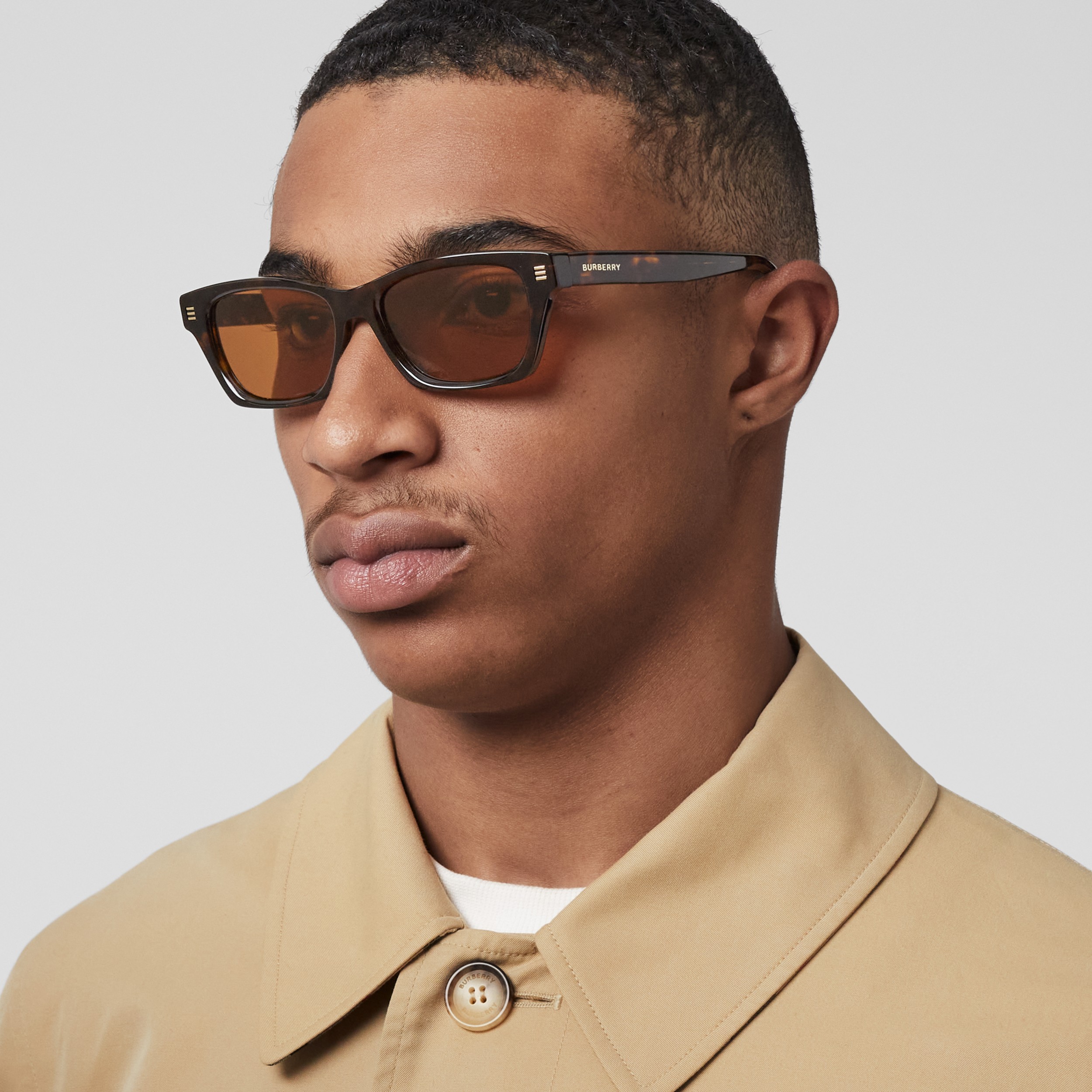 Logo Detail Rectangular Frame Sunglasses in Dark Tortoiseshell - Men | Burberry® Official - 3