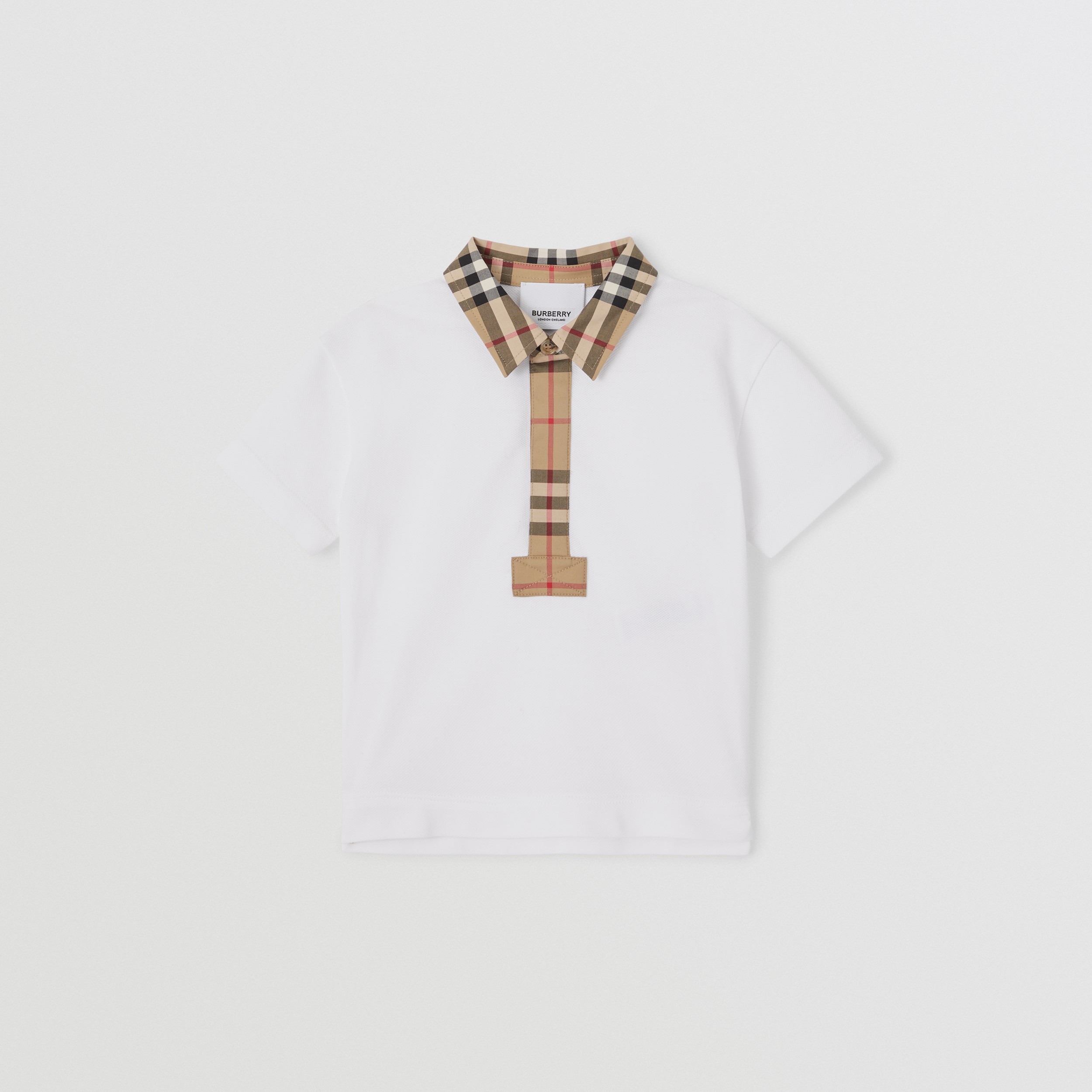 Vintage Check Trim Cotton Piqué Polo Shirt in White - Children | Burberry® Official - 1