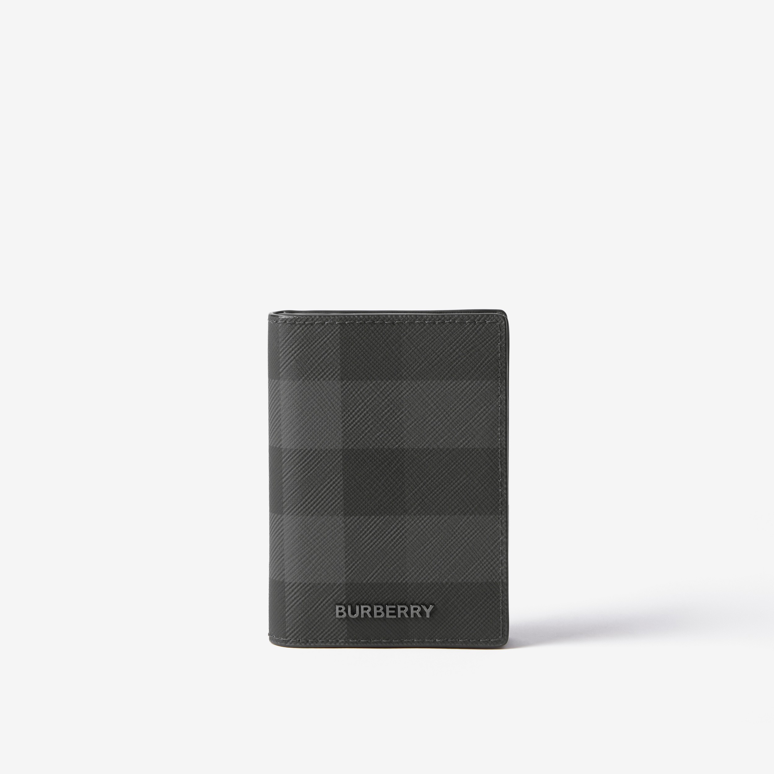 체크 레더 폴딩 카드 케이스 (차콜) - 남성 | Burberry® - 1