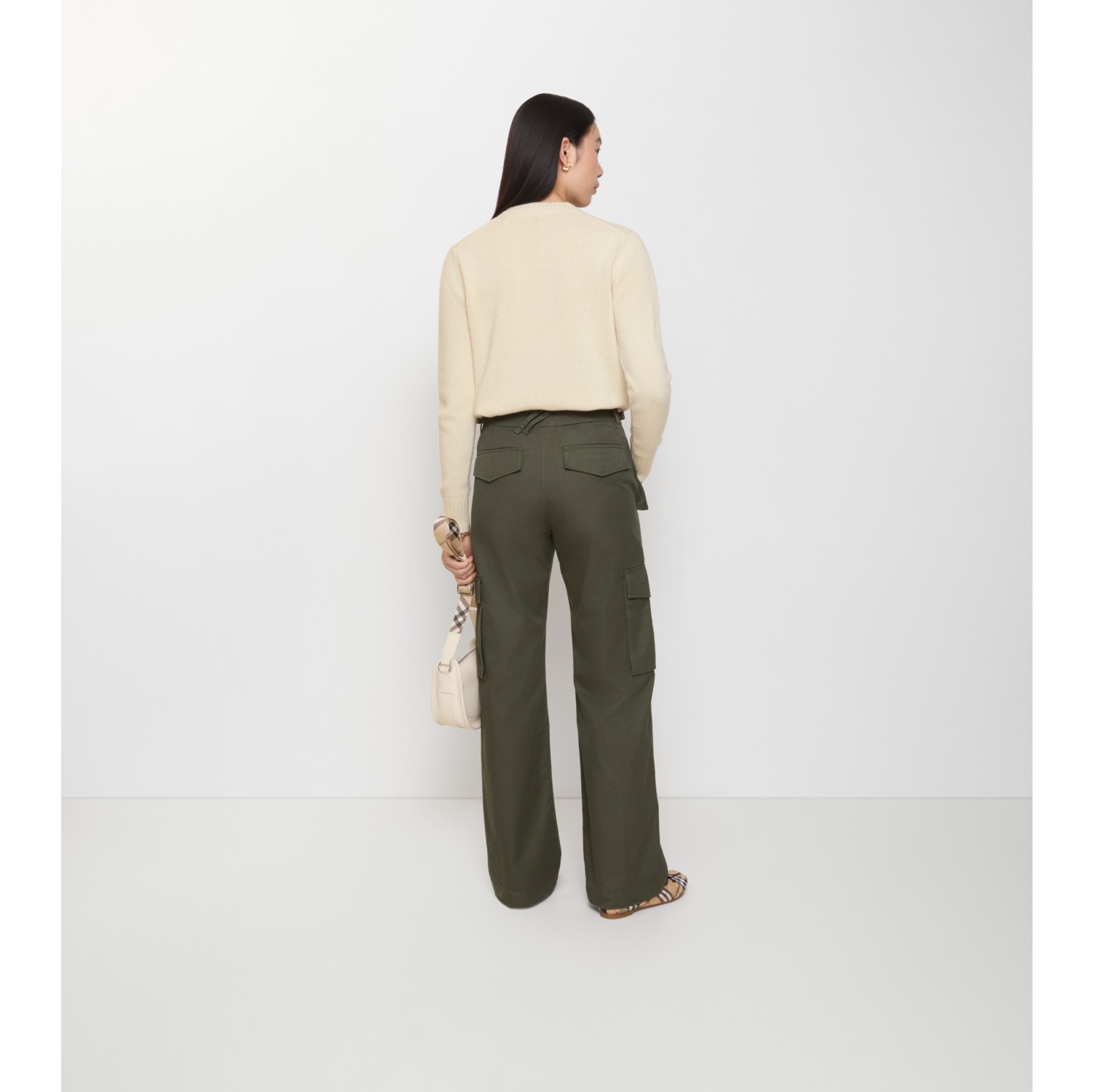 Check Trim Gabardine Cargo Trousers