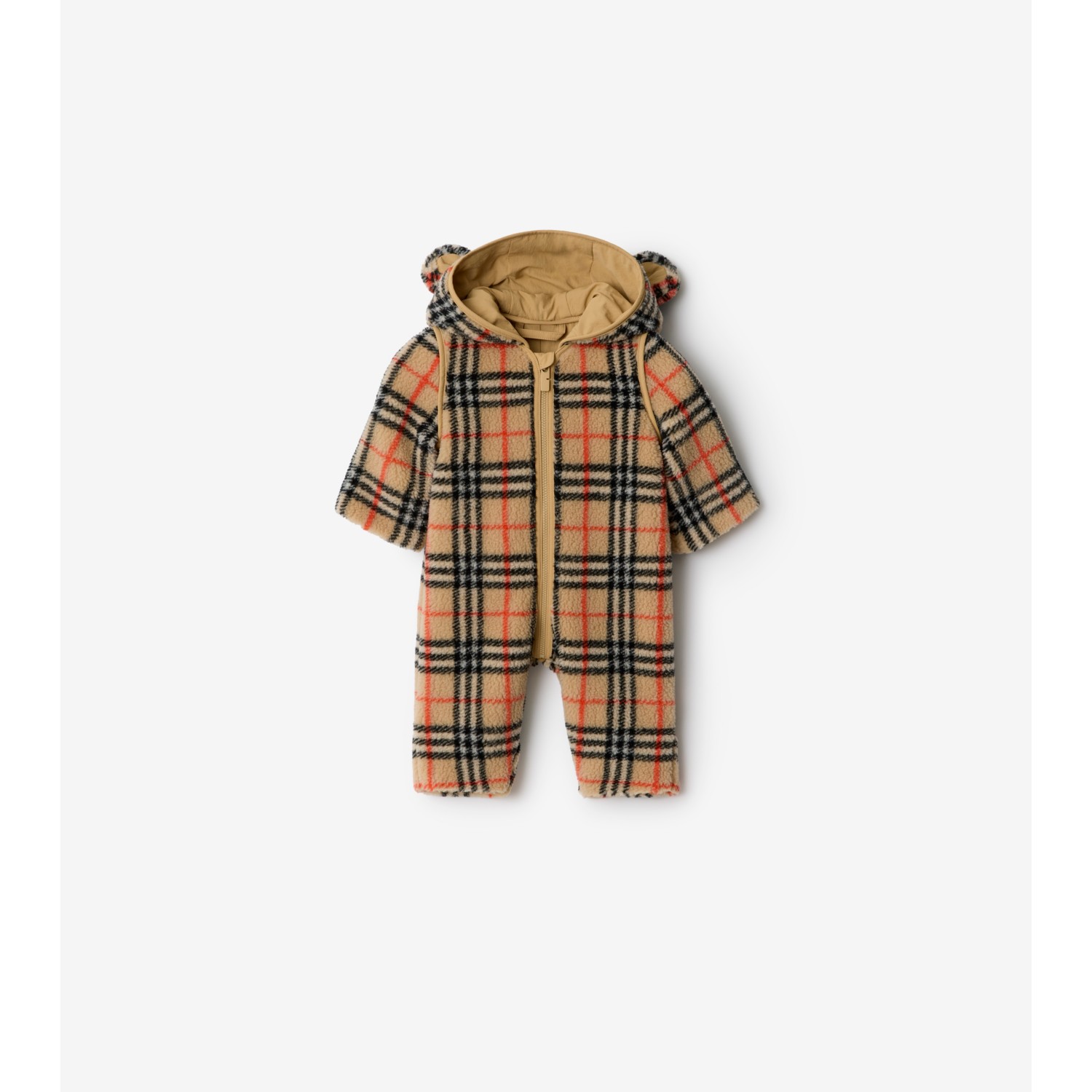 Check Fleece Hooded Jumpsuit