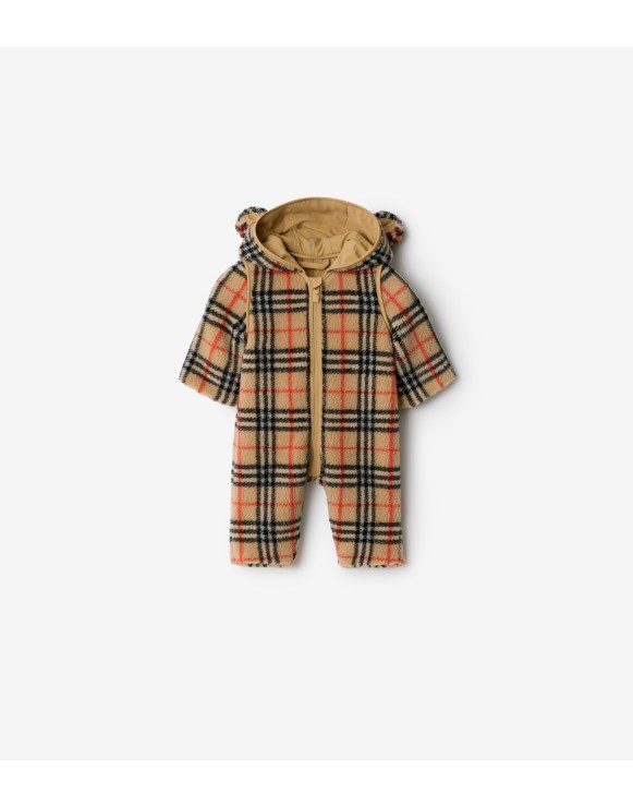 Check Fleece Hooded Jumpsuit