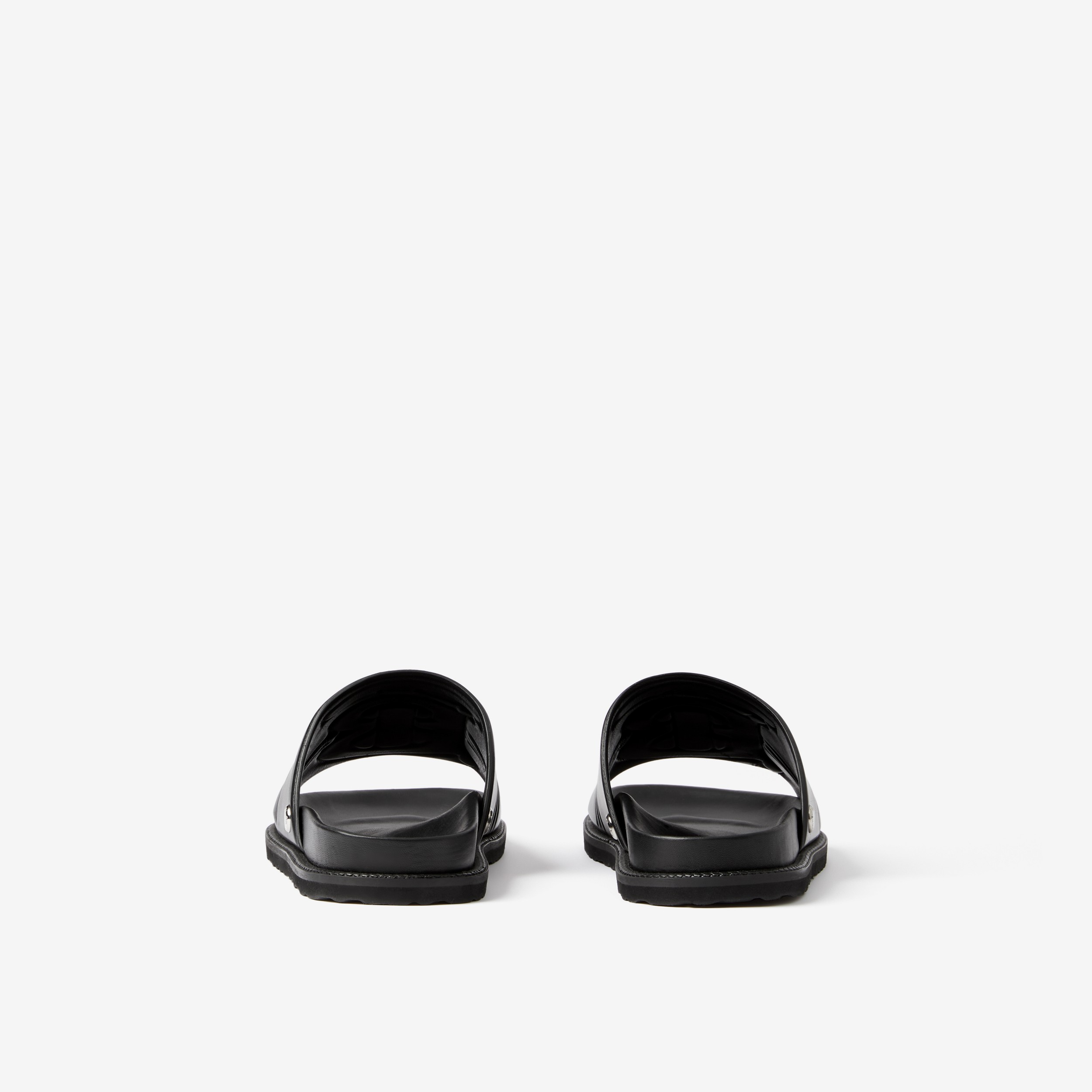 Embossed Monogram Motif Leather Slides in Black - Men | Burberry® Official - 3